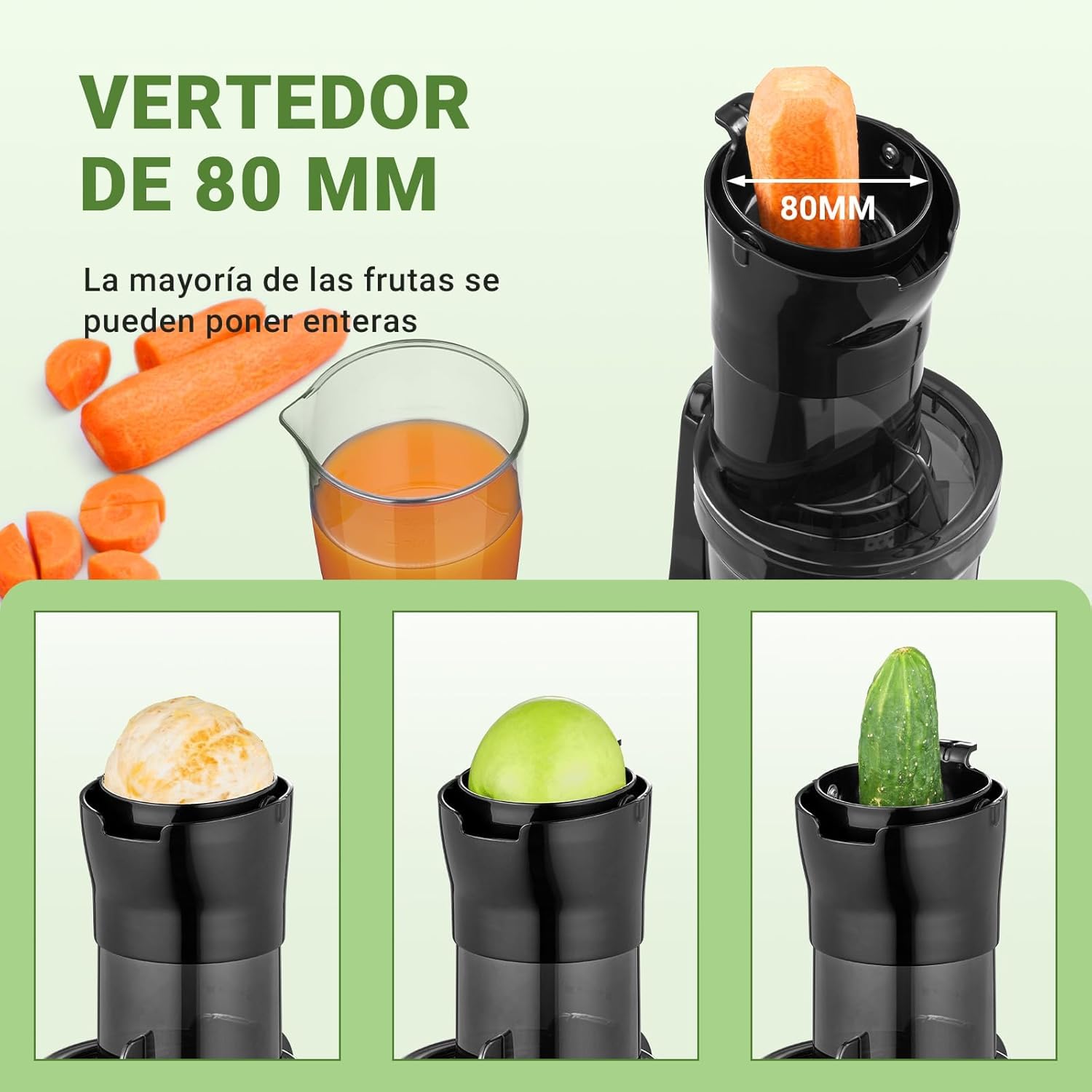 AMZCHEF Licuadora Para Verduras y Frutas Enteras - 200W Extractor De Zumos y Verdura - Licuadora Prensado En Frío Con La Mejora De Barrena, Filtro De Doble Capa, 2 Tazas, Motor Silencioso - Negro