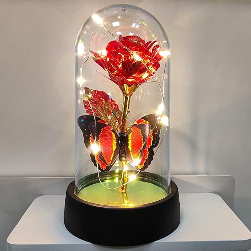 Miniatura 10 de Rosa de cristal en cúpula de cristal, flor iluminada, rosas eternas, regalos del día de San Valentín para ella, regalo de rosas del día de la madre