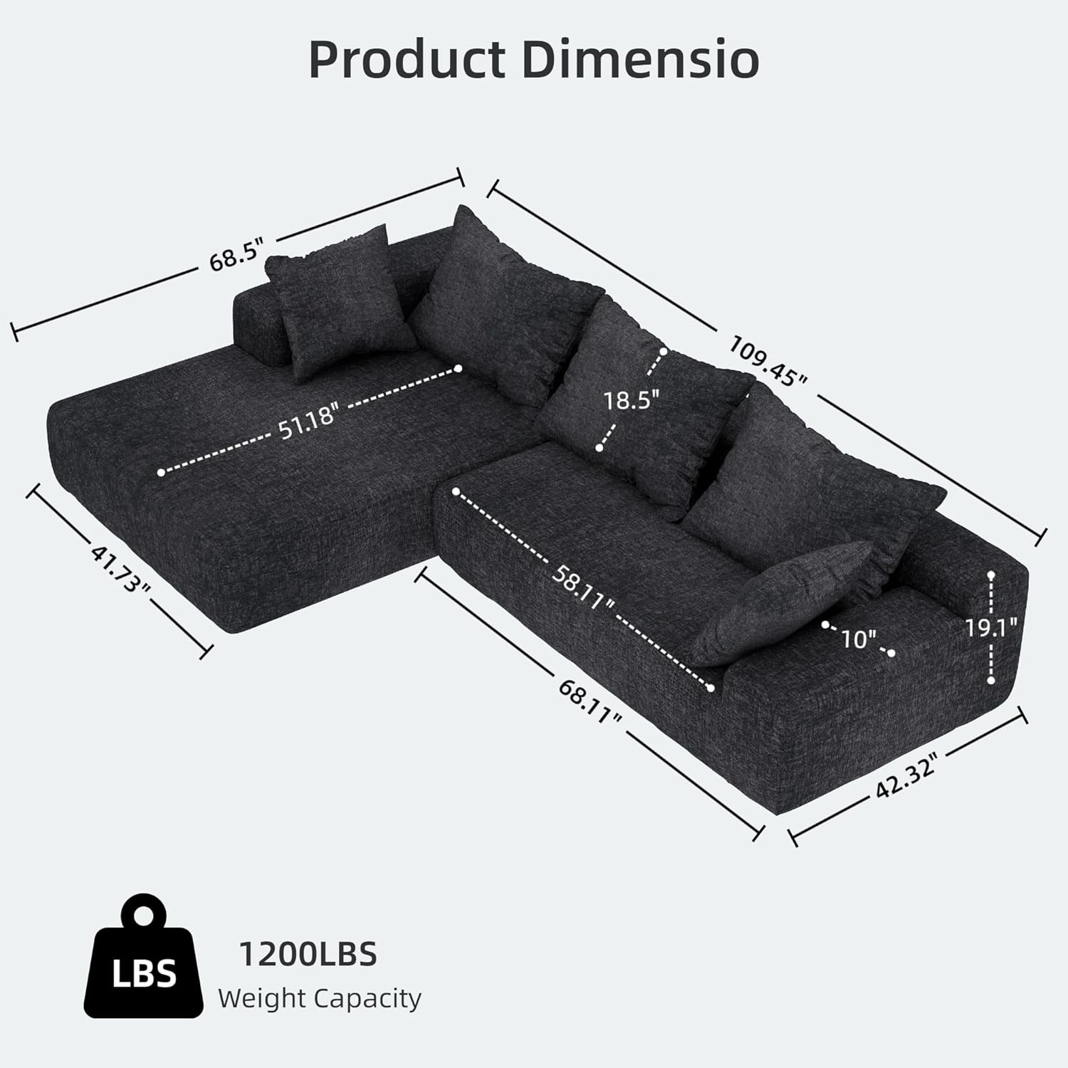 L-Shape Living Room Module Compression Sofa Set, Modern Minimalist Style Sofa 109 * 68 inches for Living Room (Darkgrey Chenille)