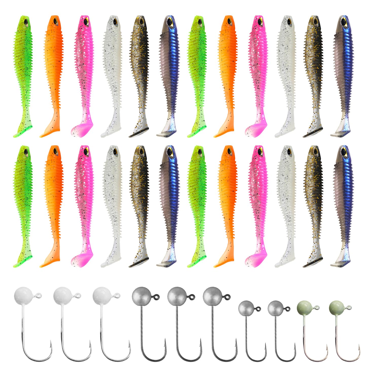 34 Pezzi Esche Artificiali Spinning Kit da Pesca con 24 Esche (6 Colori) 10