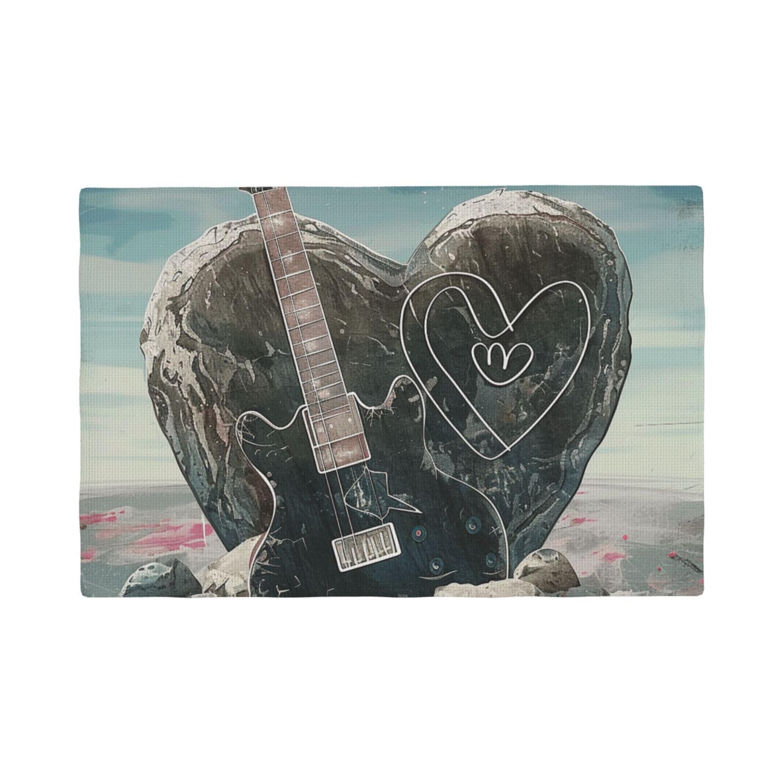 Love Rock Print Placemats Set, Heat Resistant Washable Placemat 12x18in Table Mats for Party Kitchen Dining Table Decoration Indoor Outdoor, Four Pieces