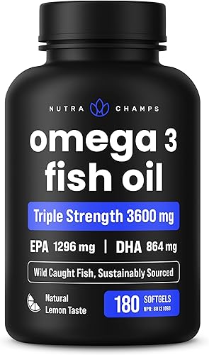Suplementos de aceite de pescado Omega 3 de 3600 mg con EPA y DHA | Suplemento Omega 3 de alta potencia para apoyar el corazón, el cerebro, las