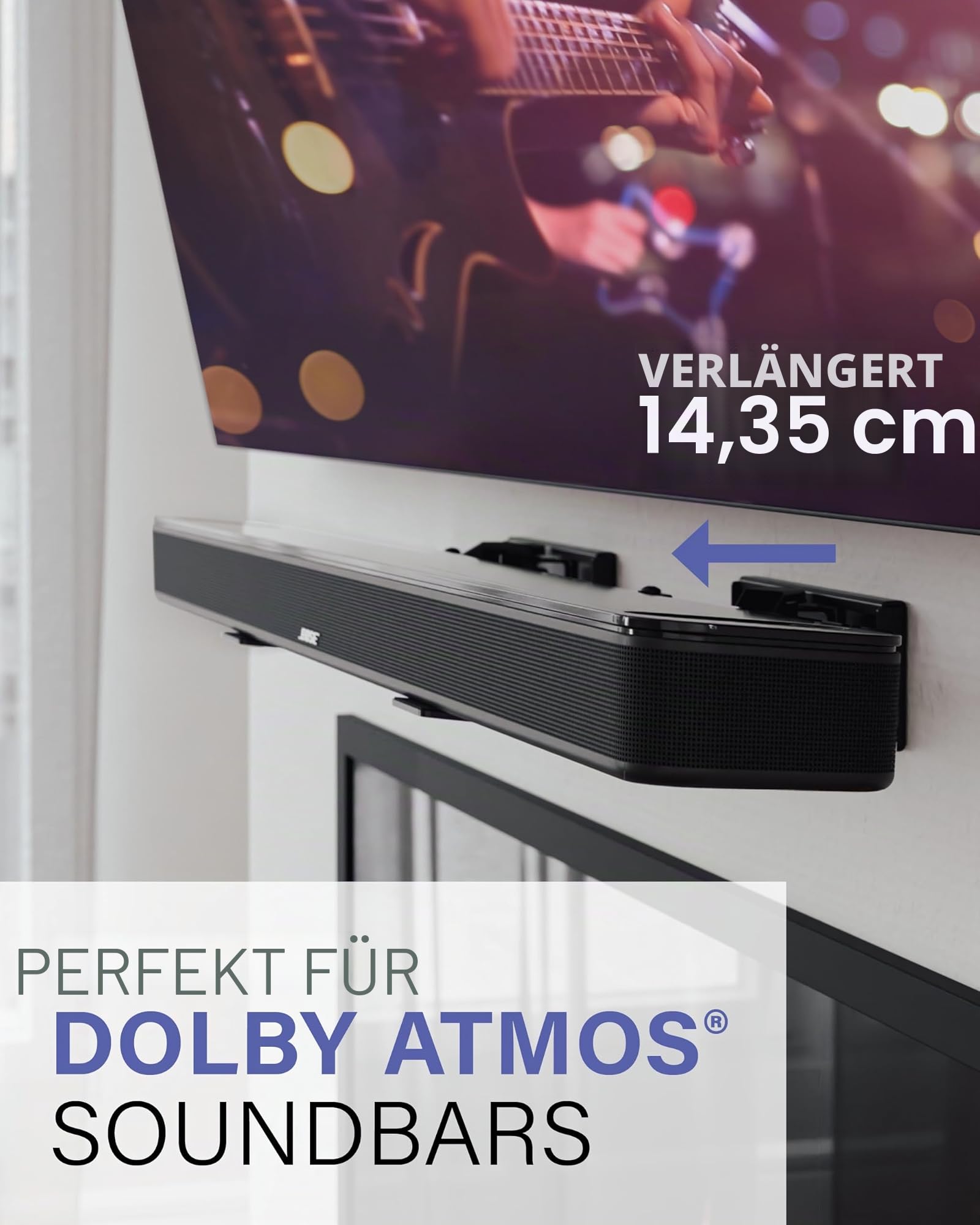 Sanus Universelle ausziehbare Soundbar-Wandhalterung – kompatibel mit den meisten Soundbars, unter TV-Lautsprecherhalterungen für eine einfache und sichere Installation Ihrer Soundbar
