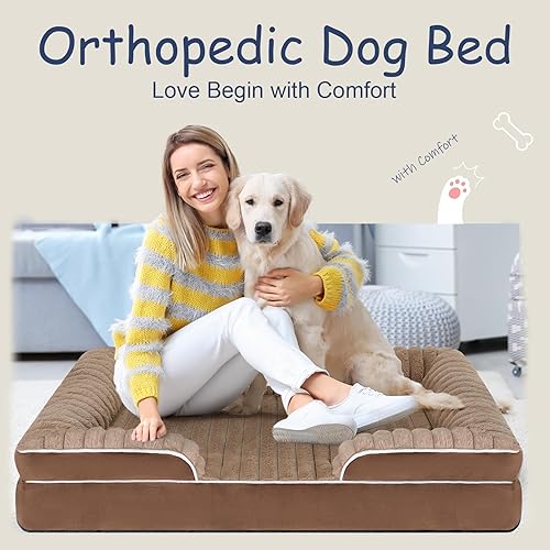 Miniatura 6 de Cama ortopédica para perros de tamaño grande y mediano, lavable de espuma viscoelástica, forro polar de pana suave de alta calidad, sofá mediano