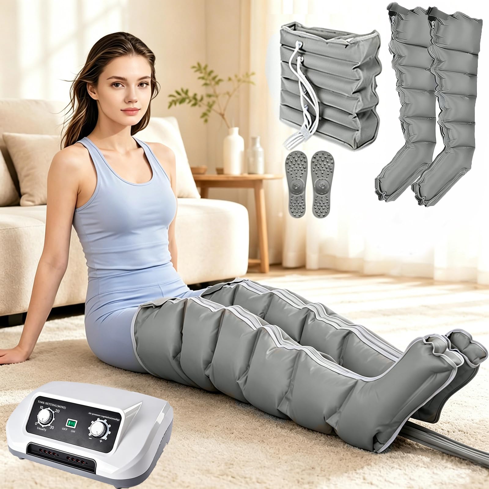 Botas de Presoterapia con Compresión para Piernas en Casa | Cubre Muslos, Pantorrillas y Pies, Ideal para Deportistas, Corredores y Personas Activas tras el Ejercicio