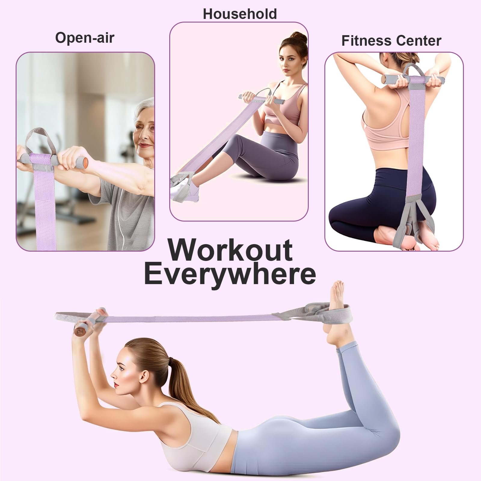 Set Elastici Fitness 2-in-1 in Tessuto con Maniglie e Pedale Antiscivolo, Elastici Palestra da 120 lbs per Allenamento Completo e Riabilitazione, Include Elastico a 8, Viola