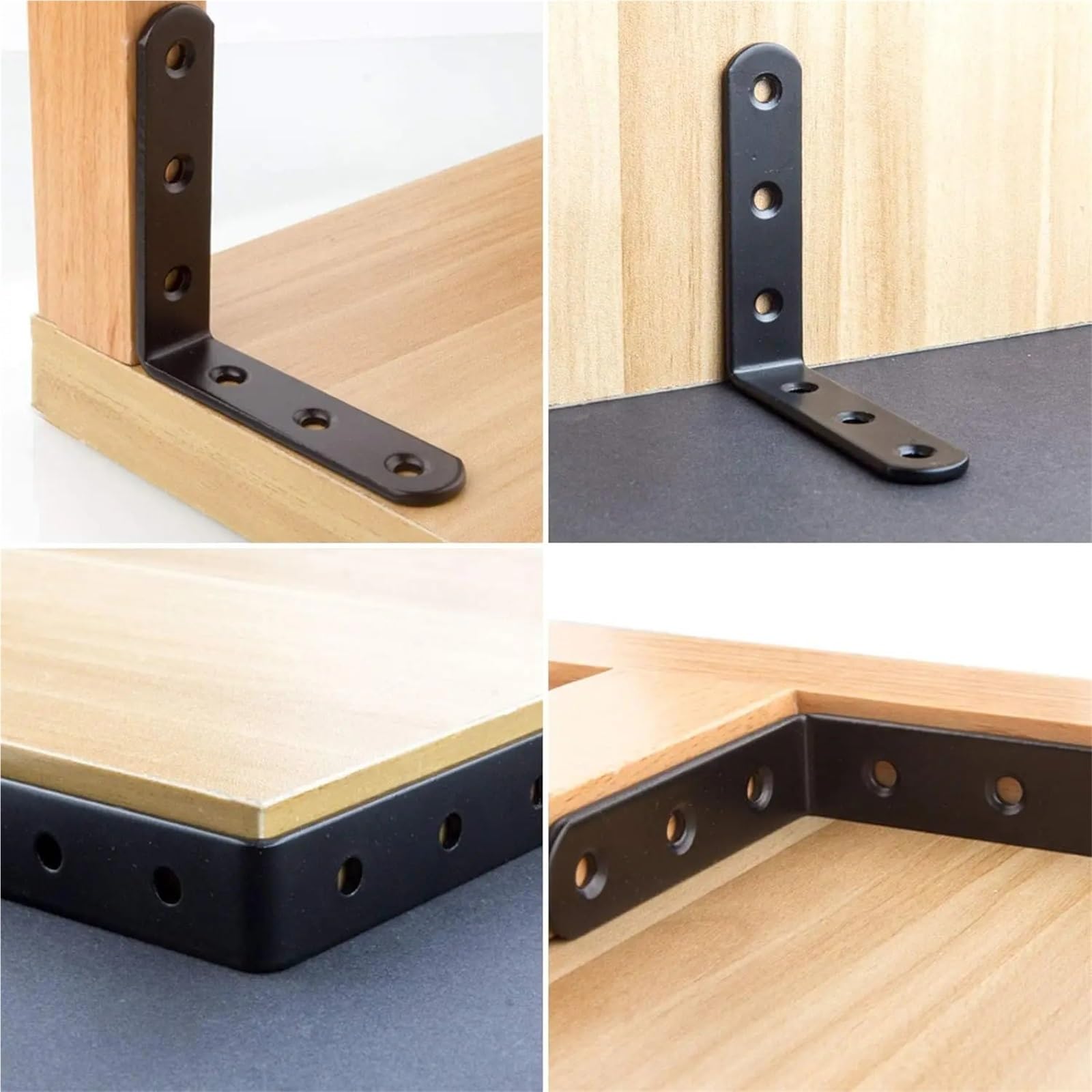 Squadrette Angolari Giunto ad angolo retto con staffa a L nera da 90 gradi 100x100 mm for mobili in legno e supporto for mensole(8pcs-48screws)