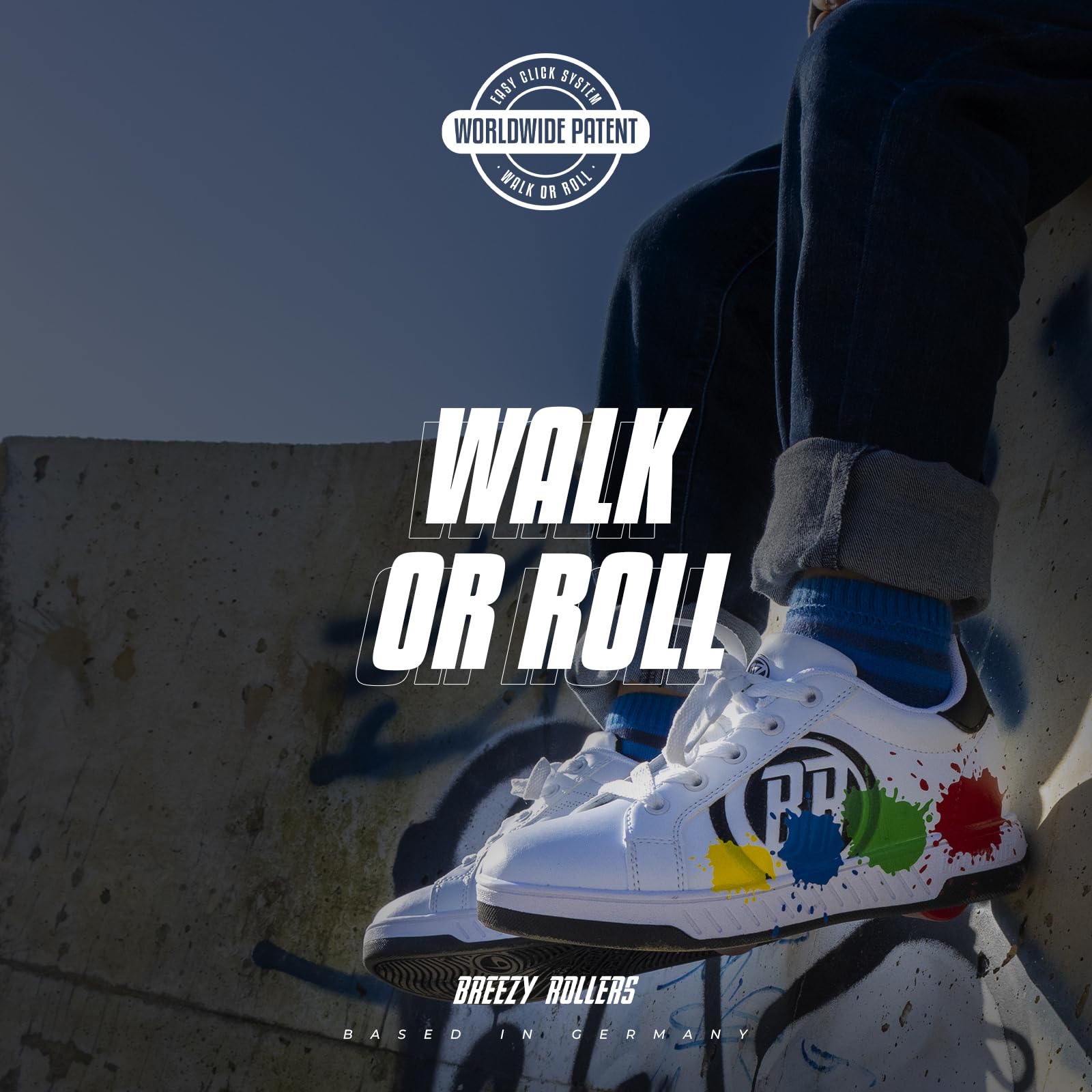 BREEZY ROLLERS Buty z kółkami dla dzieci | Rolko-sneakery | Od zwykłych butów ulicznych do rolek w kilka sekund | Opatentowany system klik | Trampki z kółkami dla dziewczynek i chłopców