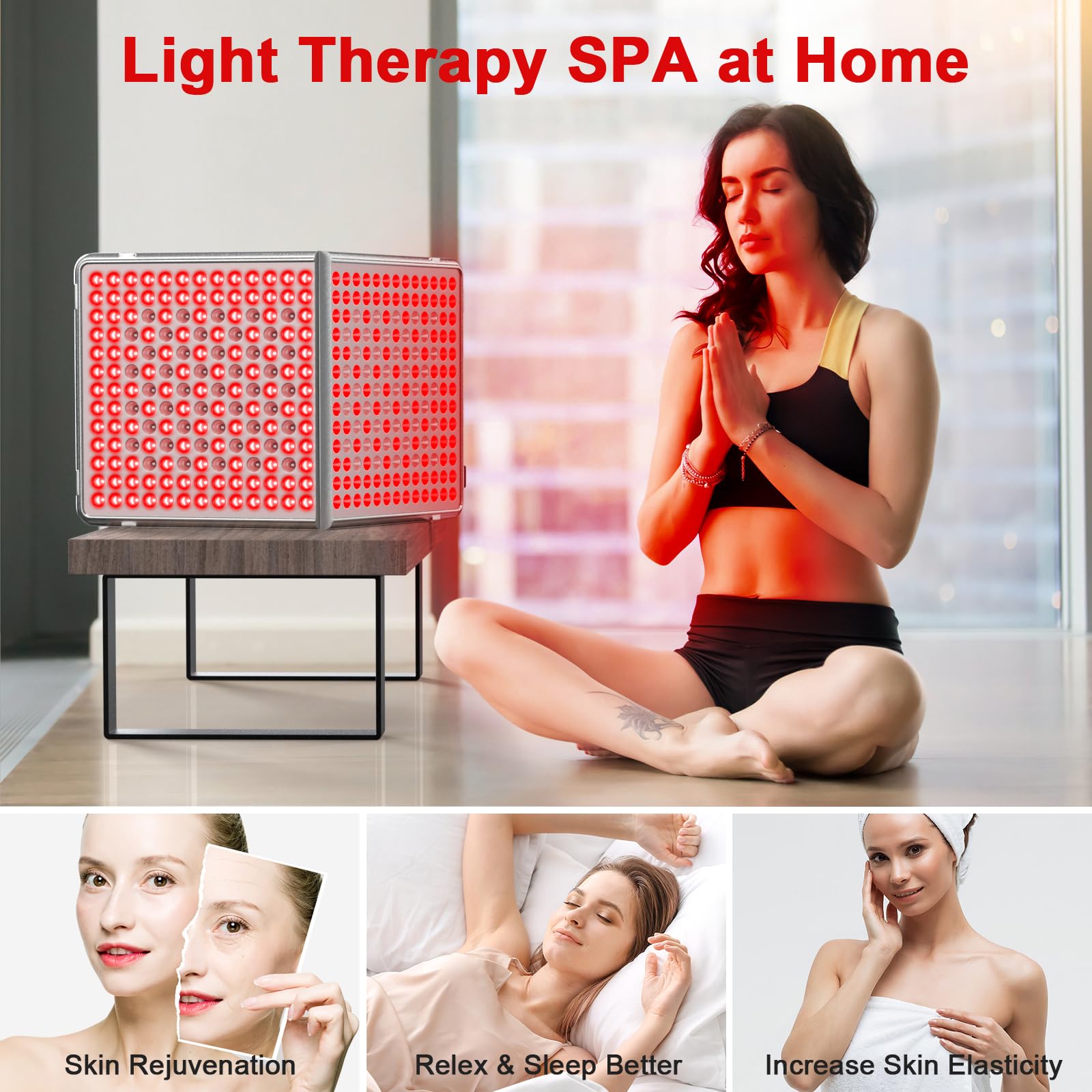 Lámpara de Luz Roja Profey, Lámpara Infrarroja Combinada 660nm y 850nm, Lámpara de Luz Roja con 338 LED y Temporizador, Panel de Luz Roja para Rostro, Cuerpo y Espalda (No Produce Calor)