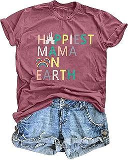 Magical Shirt for Women Happiest Mama On Earth Tee Magic Kingdom Castle Tshirt Family Holiday Vacation Short Sleeve Top