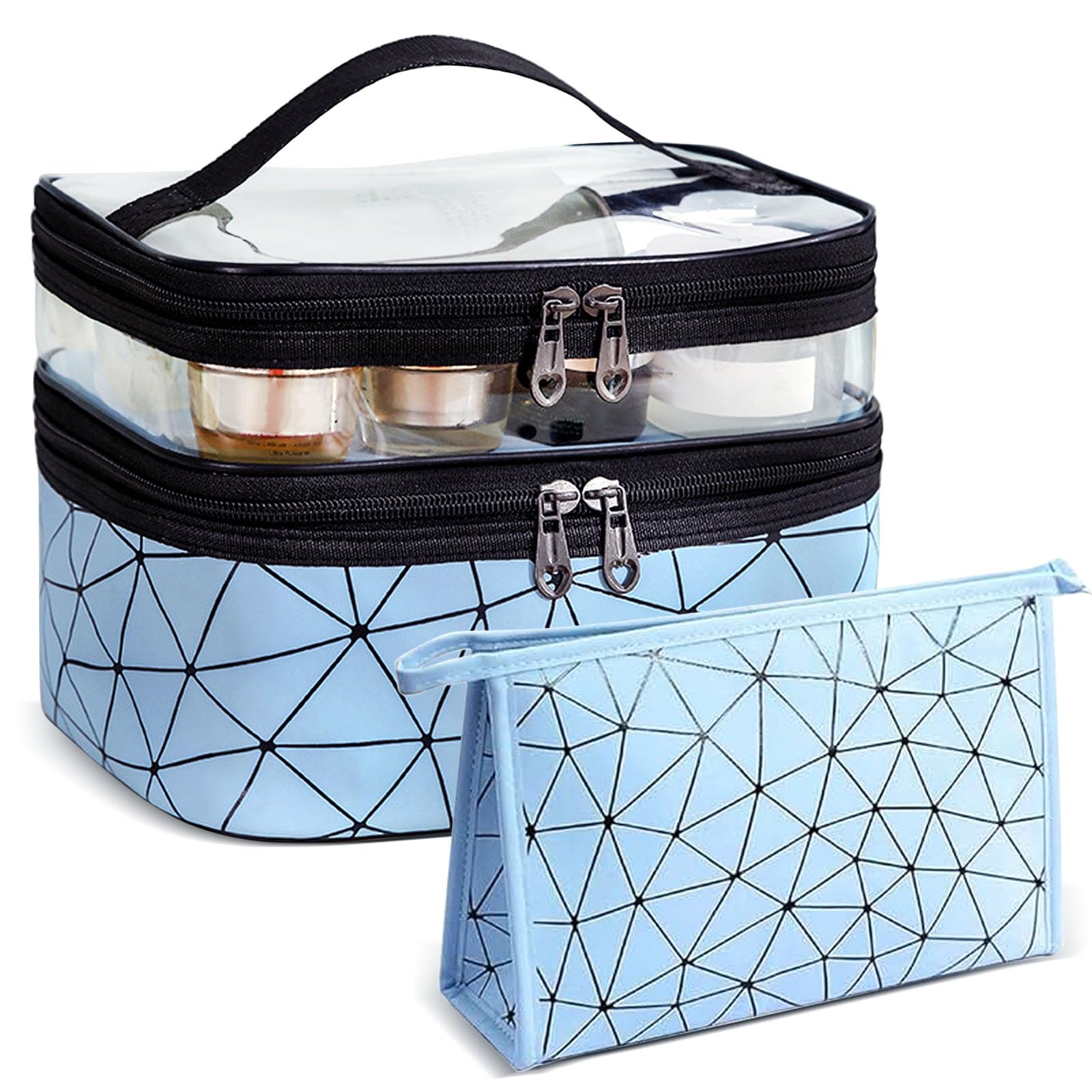 Travel Makeup Bag, 2Pcs Double Layer Large Makeup Bag, Waterproof Cosmetic Bags