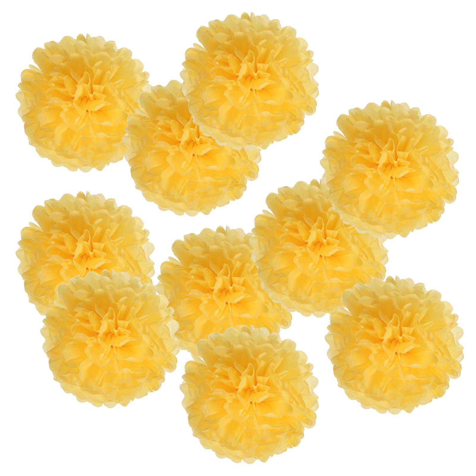 10 Fiori Pom Pom Di Carta 10cm - Decorazioni Per Matrimoni, Compleanni, Feste (Giallo Scuro)
