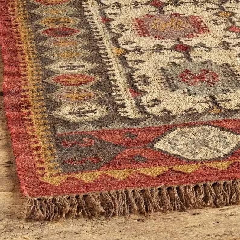Tappeto Kilim di lana juta vintage – Tappeto durevole artigianale per arredamento moderno casa 180 x 240 cm