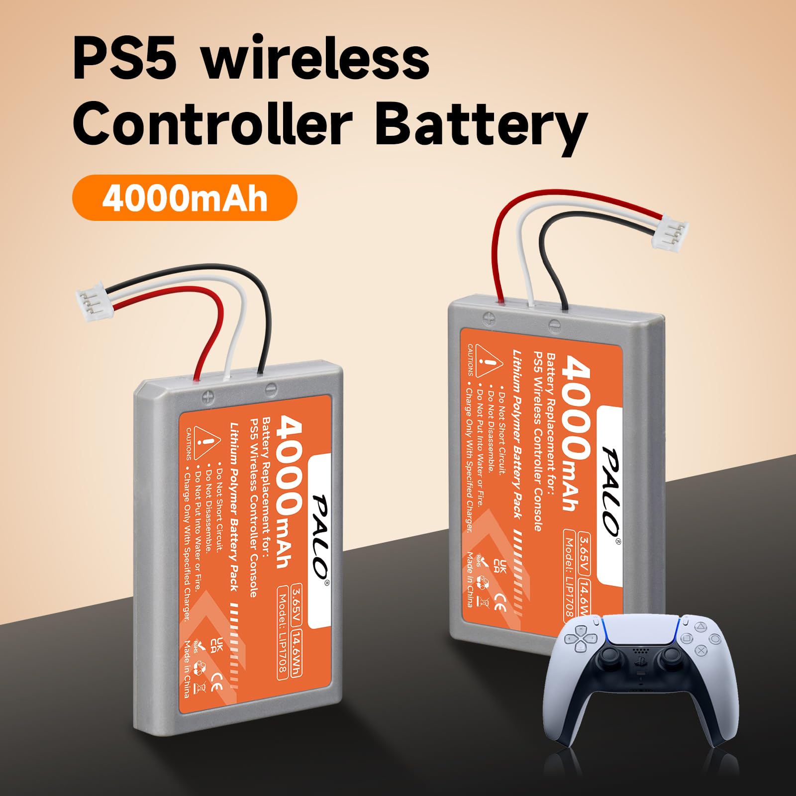 3 Batterie per Controller PS5 4000 mAh – 3,65 V/14,6 Wh al litio ricaricabile ad alta capacità per LIP1708, PS5 Dual Sense, CFI-ZCT1W, CFI-ZCT1J Wireless Controller