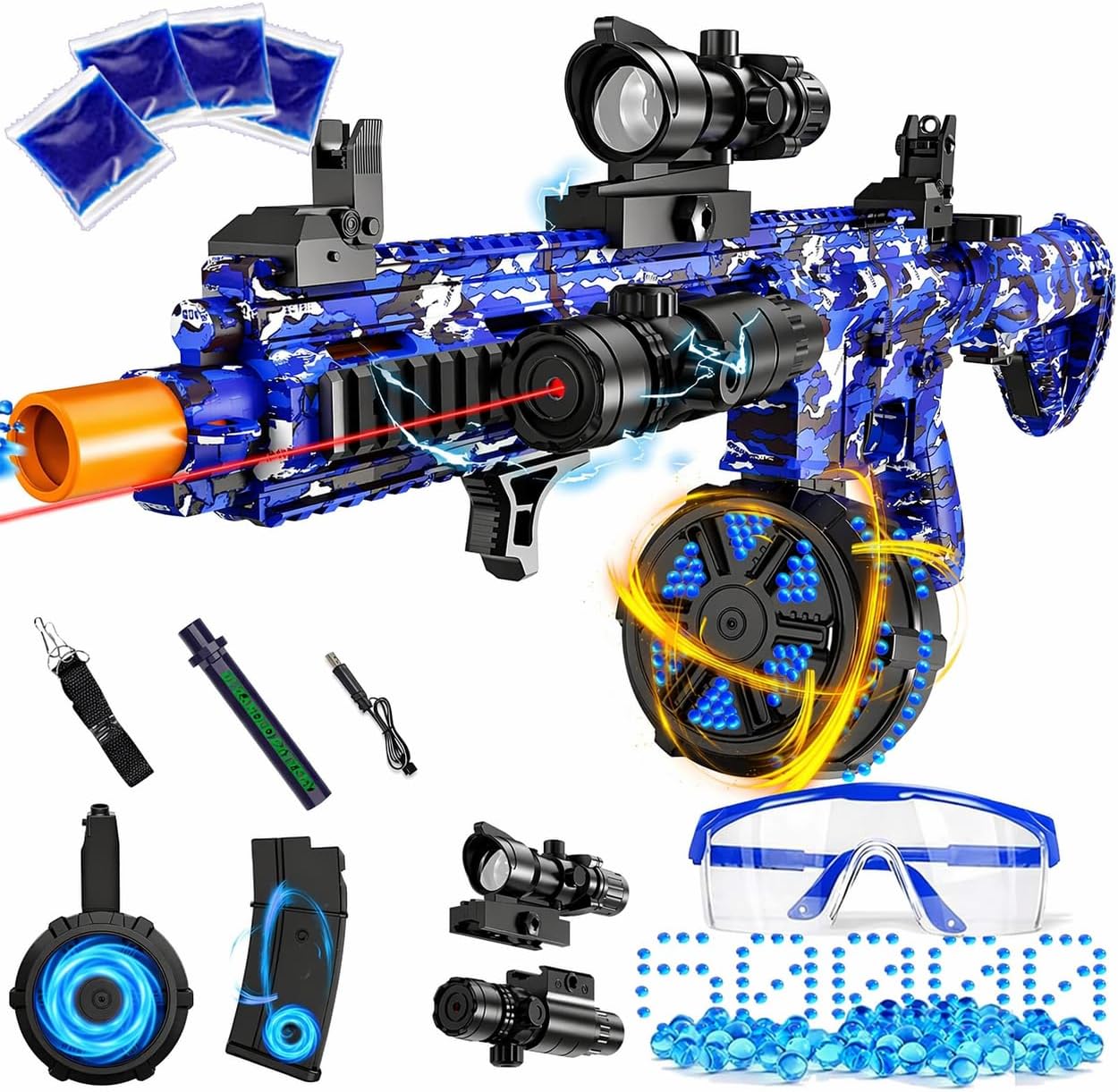 Electric Gel Ball Blaster, High Speed Automatic Splatter Ball Blaster with 60000+ and Goggles, Rechargeable Splatter Ball Toys for Outdoor Activities Game Party-Blueblack