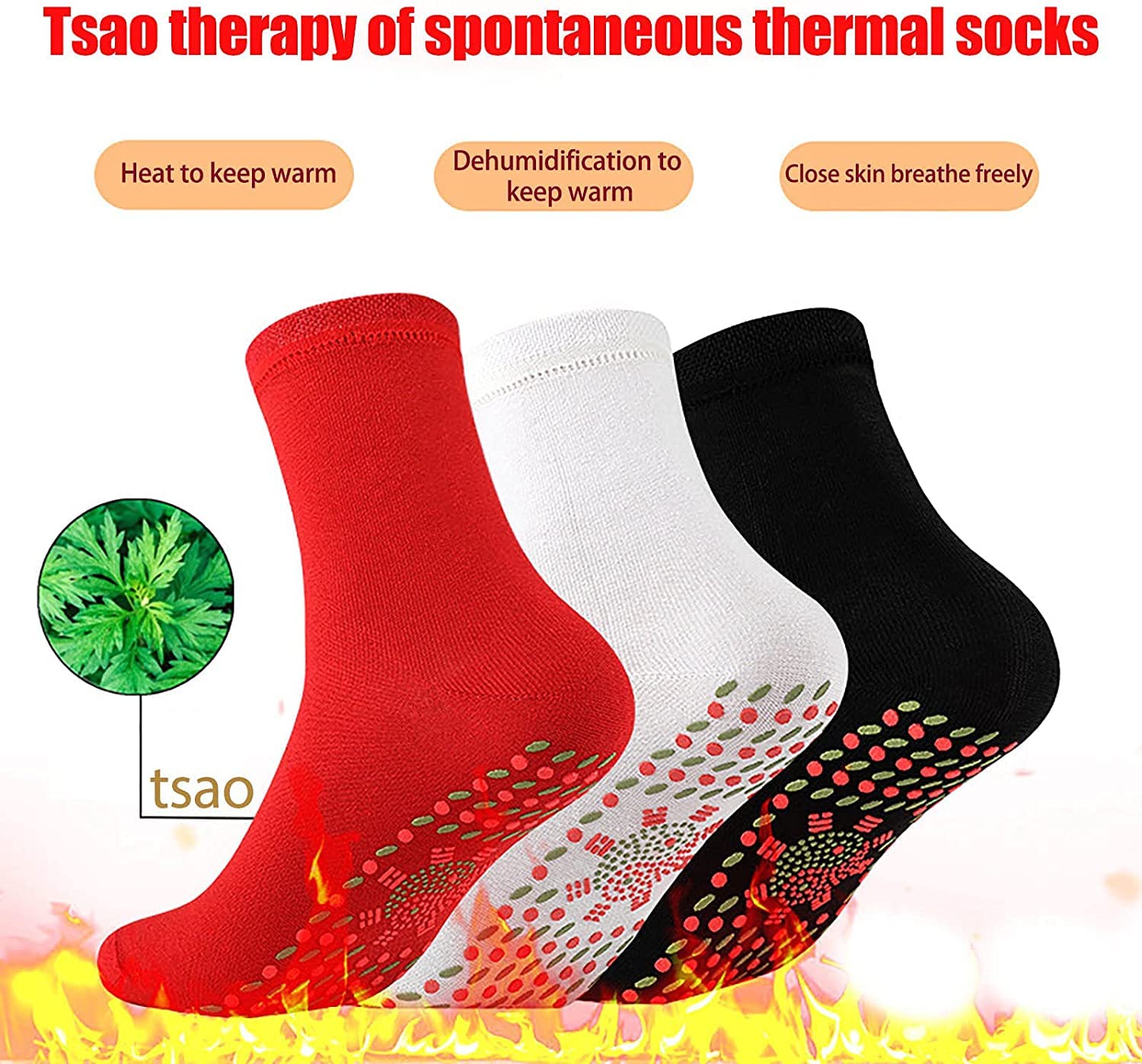 Wintersocken Socken 3 Paar Unisex-Winter-automatische Warme Baumwollsocken Winter-Thermosocken Thermosocken (Color : Rood, Size : One Size)