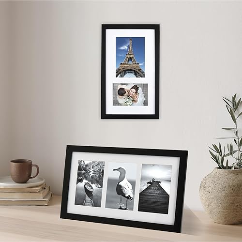 Vista 16 de Marco de fotos para collage de fotos, marco de pared de madera negra (5 x 7 pulgadas, mate, 2 aperturas)