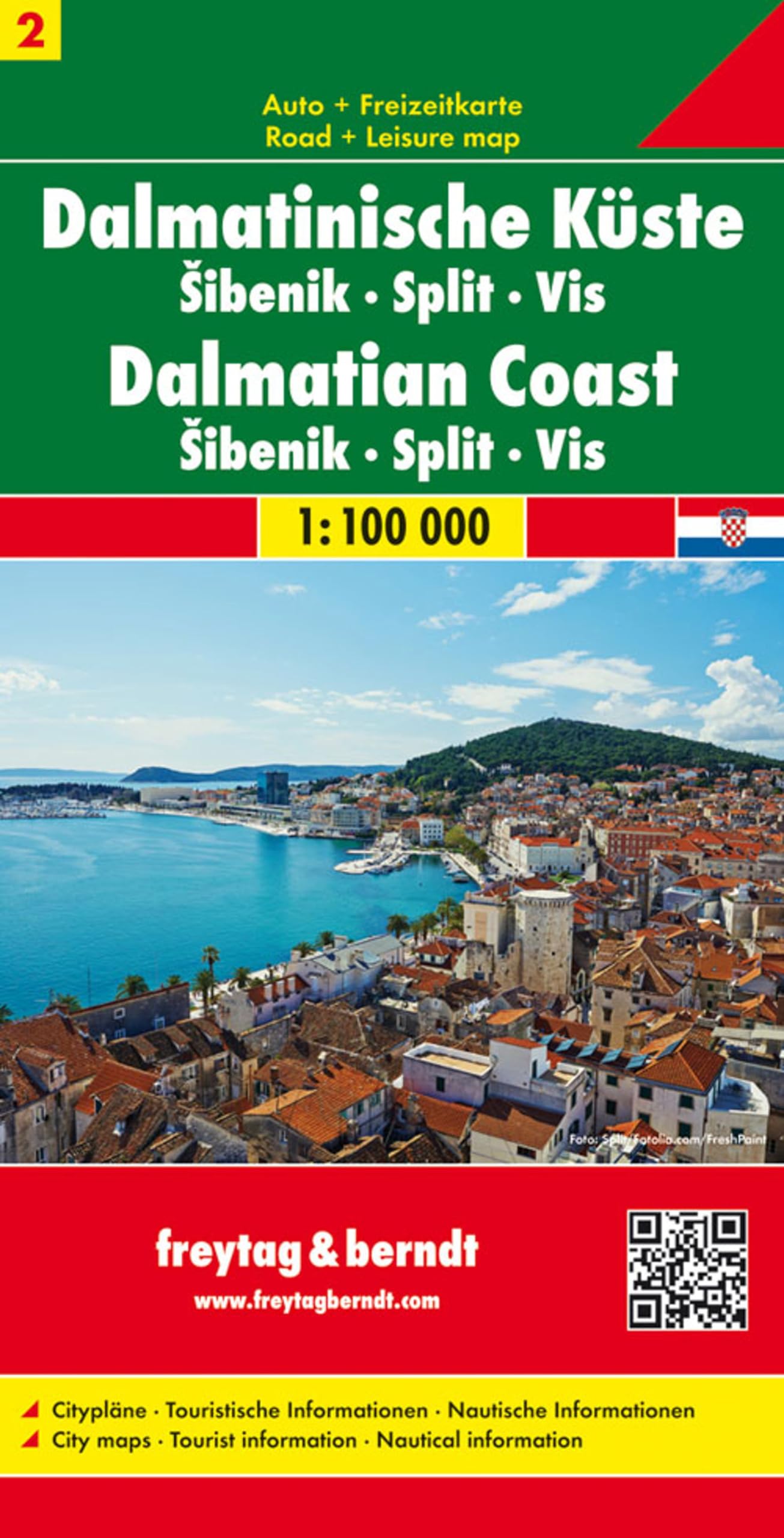 Dalmatian Coast 2 Sibenik/Split/Vis f&b: Toeristische wegenkaart 1:100 000