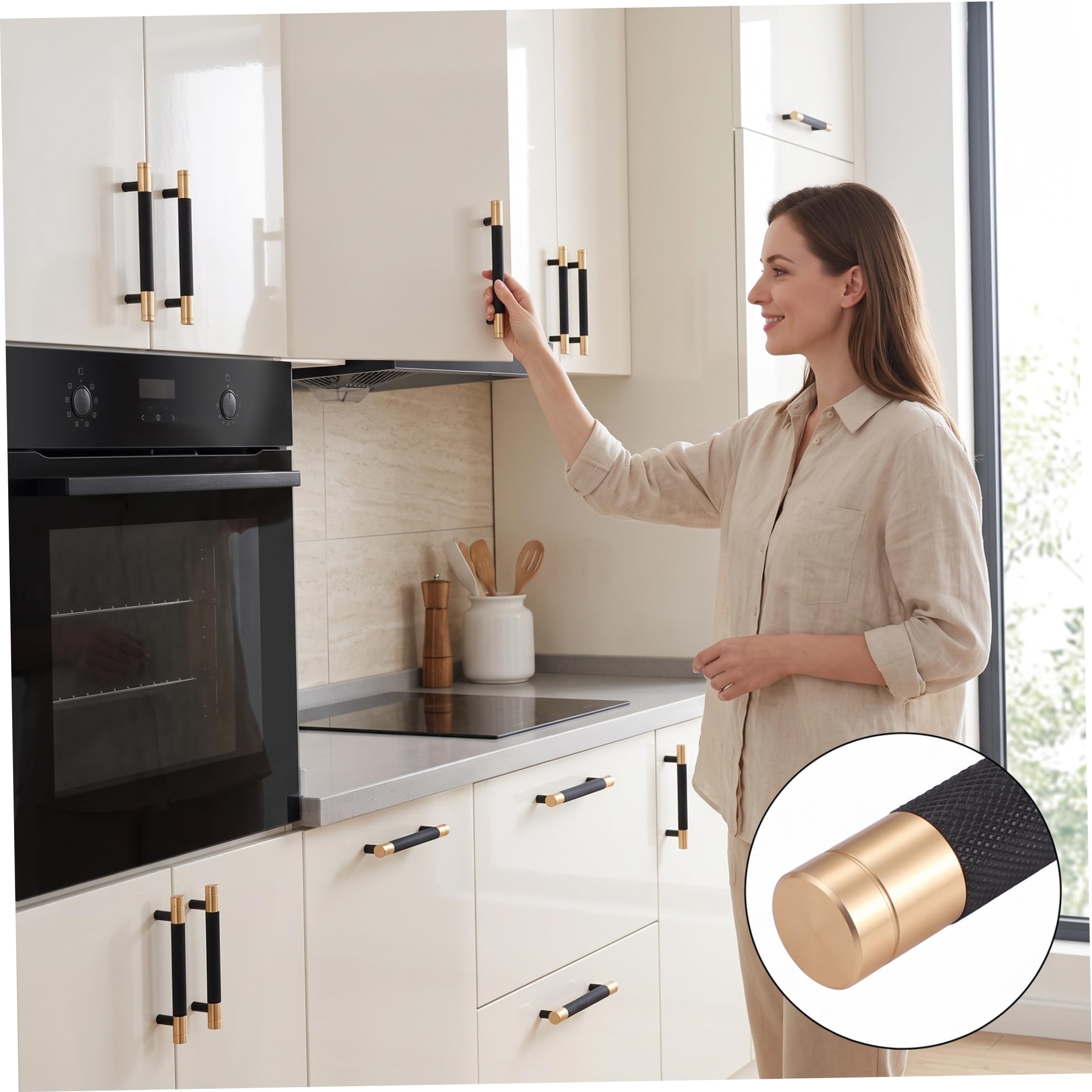 Maniglie da cucina, ferramenta per mobili in alluminio da 12, 7 cm, confezione da 12, nero e oro
