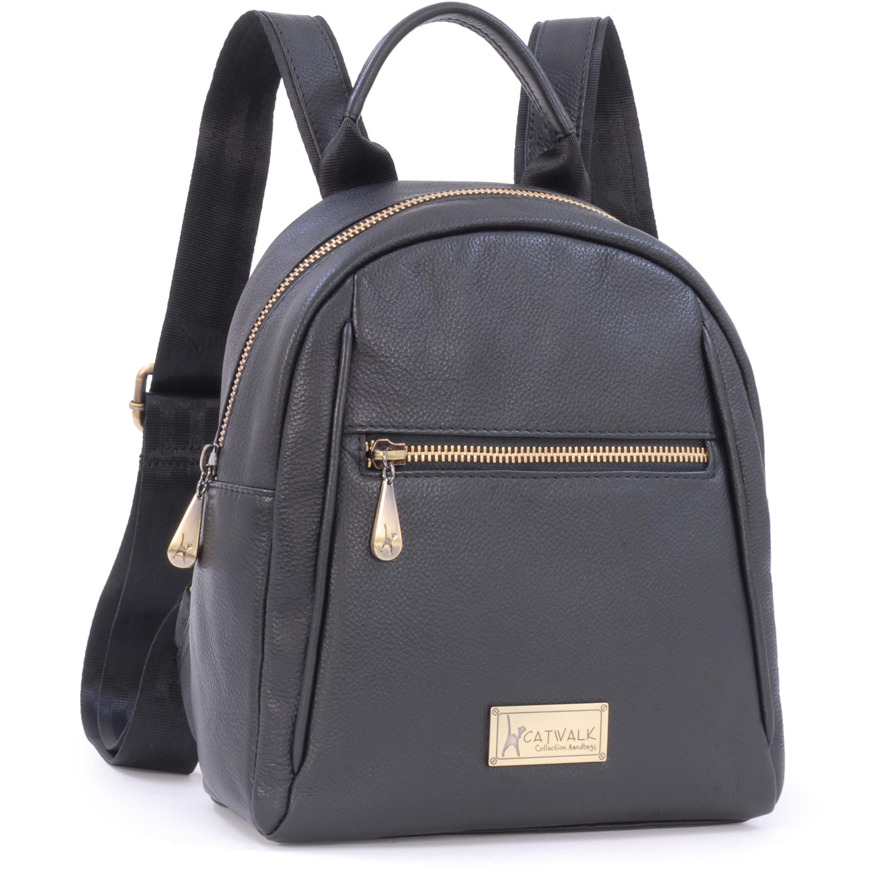 Catwalk Collection Handbags - Bolso Mochila de Mujer - Piel Auténtica - Multibolsillos - Pequeña/Mediana - Correas Ajustables - Zoey - Negro