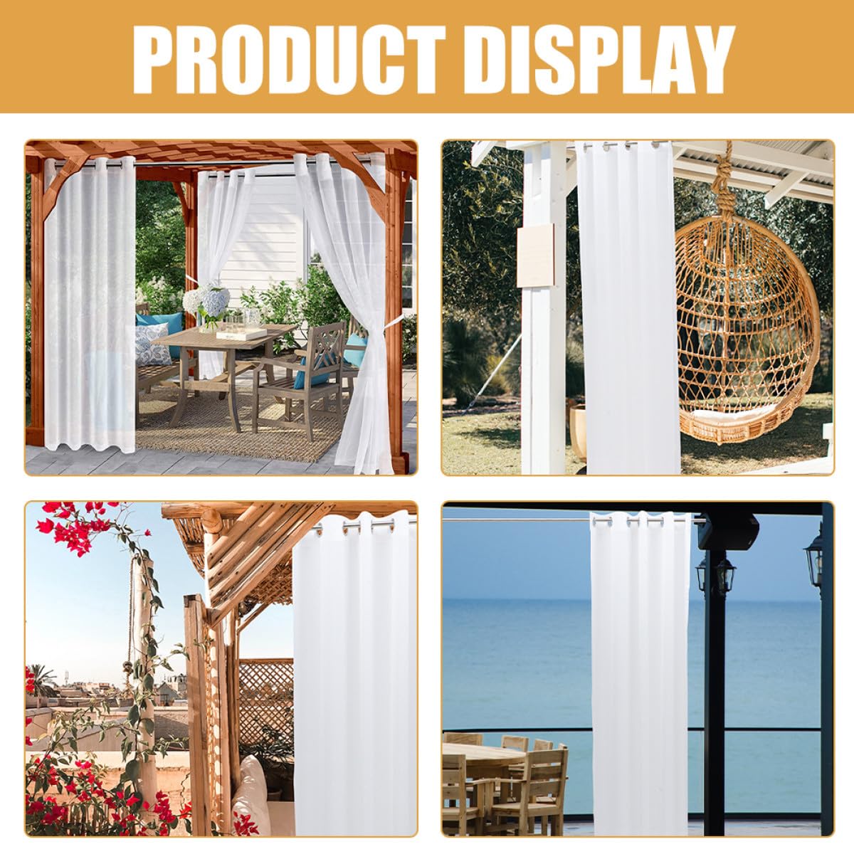 2 Stück Wasserabweisende Outdoor Vorhänge aus Polyester Weiß Lichtundurchlässig Sichtschutz für Garten Balkon und Pavillon