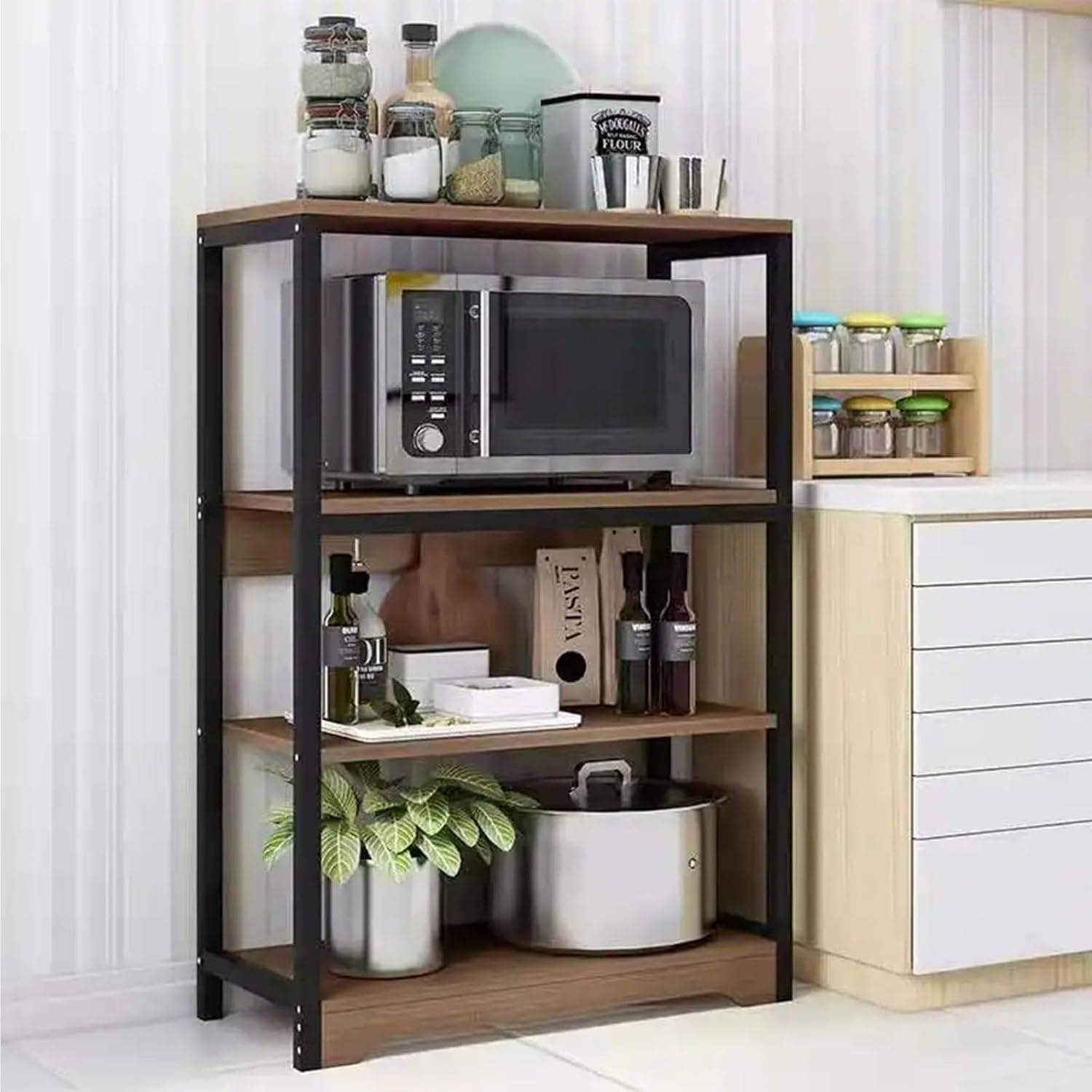 EMYJAY Kitchen Organizer Shelf, Kitchen Baker’s Rack Industrial Kitchen Organizer Rack Floor Standing Spice Rack Organizer Workstation LYWY (Color : Brown, Size : 59X35X101CM)