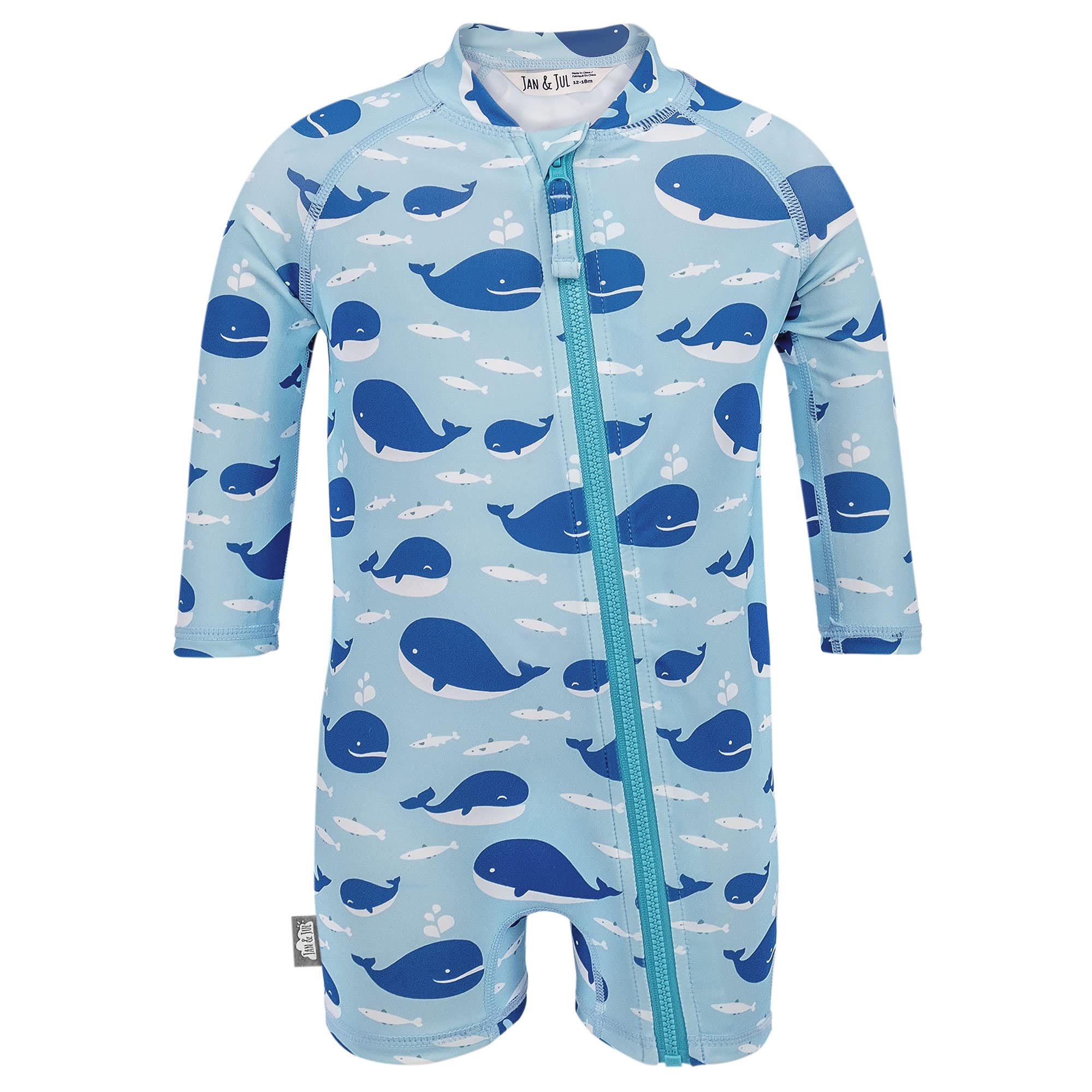 JAN & JUL One-Piece Toddler Boy Rash Guard with UV Protection (2-3T, Blue Whale)