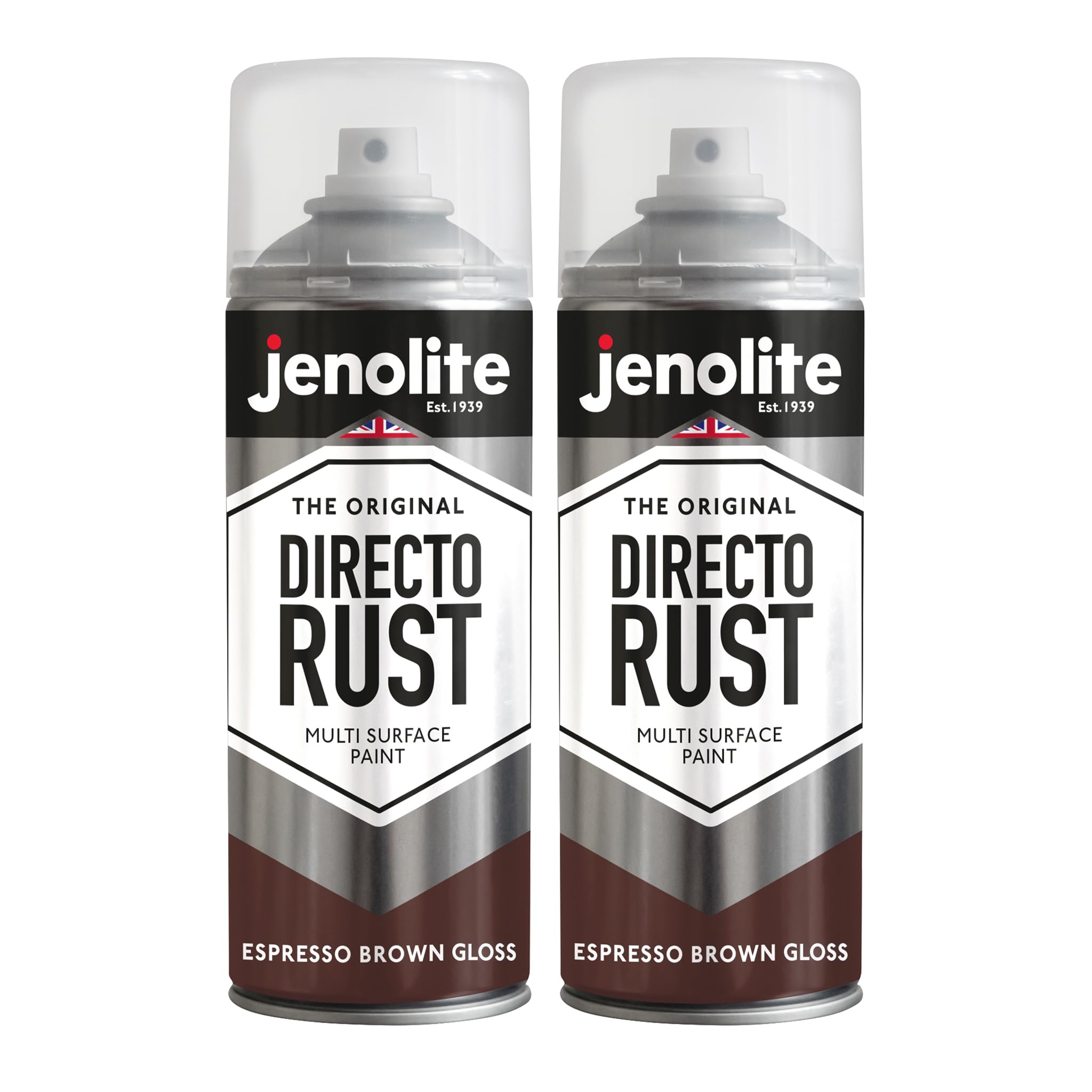 Jenolite Espresso Brown Directorust Gloss Spray Paint - 2 X 400Ml, Direct To Rust, Multi-Surface Gloss Paint For Wood, Metal, Plastic, Ceramic, 8017