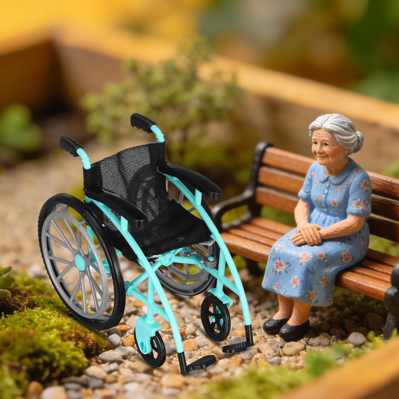 1 set di sedie a rotelle per casa delle bambole con stampelle, accessorio pieghevole per scene creative, per decorazioni paesaggistiche e progetti fai da te