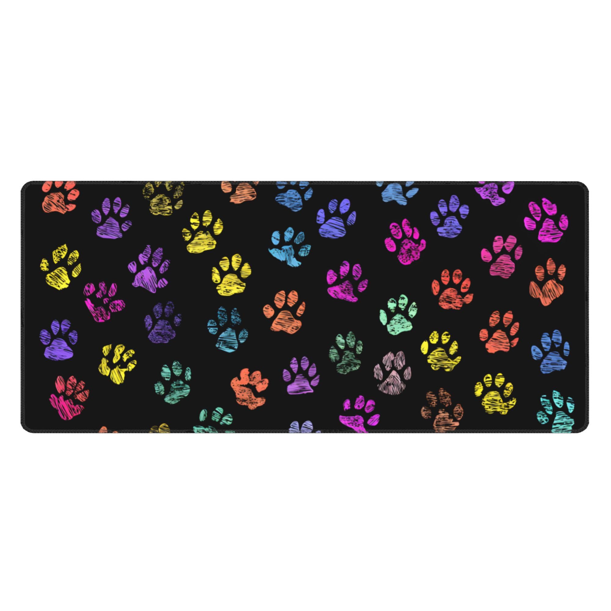 Rainbow Animal Footprints Extended Gaming Mouse Pad, with Stitched Edges Large Mouse Pad Desk Protector, Rubber Base Mousepad Keyboard Mouses Mat for Work Game Office Home- 32" X 12" Inch