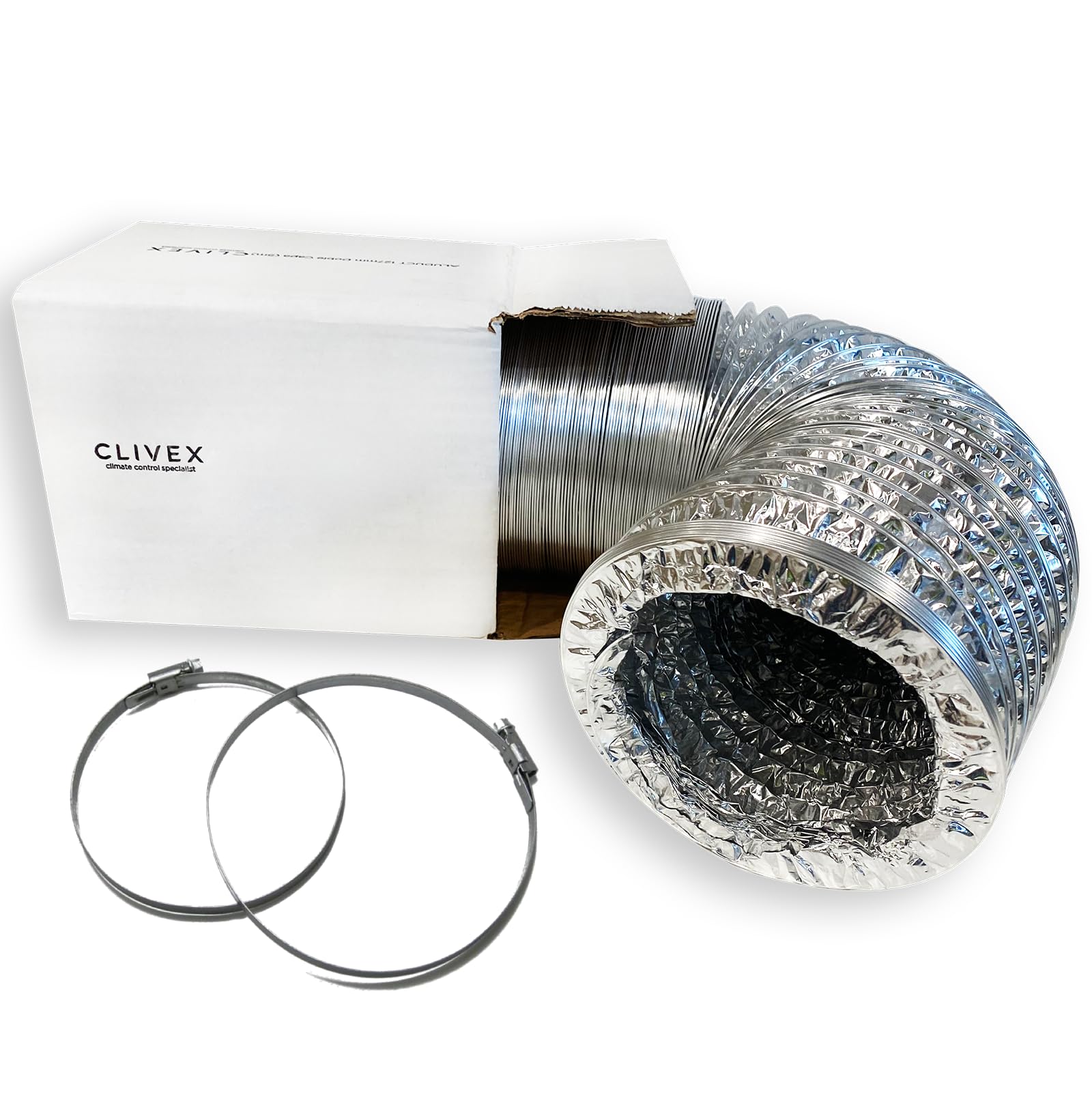Garden Tube en aluminium flexible diamètre 315 mm et 10 mètres + 2 colliers de serrage 320 mm en acier inoxydable (extraction de cuisines, W.C...) résistance à la chaleur jusqu'à 130°, fabriqué en