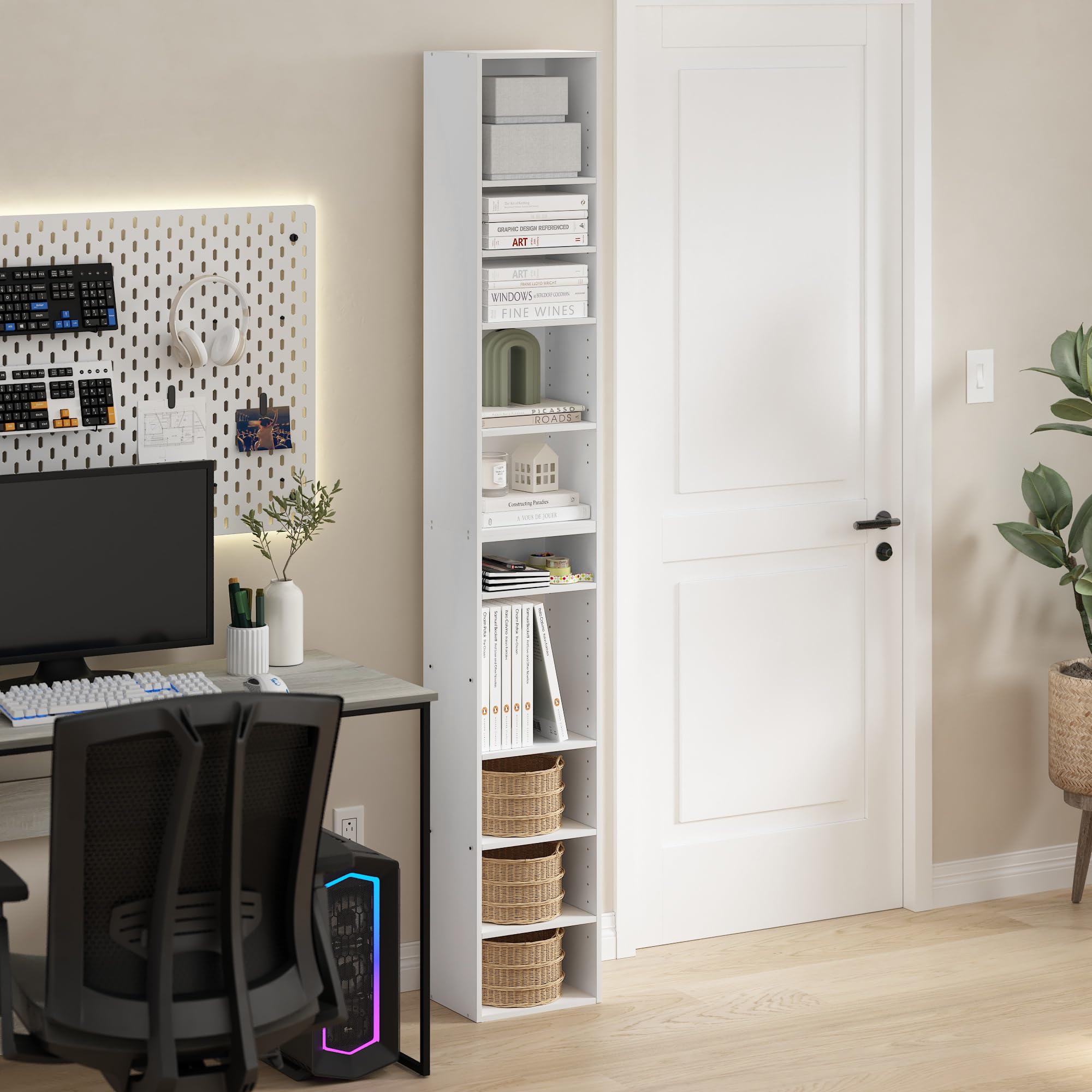 Furinno PASIR Libreria a 10 Ripiani, Libreria con Ripiano Aperto, per Soggiorno, Camera da Letto, Home Office, Bianco