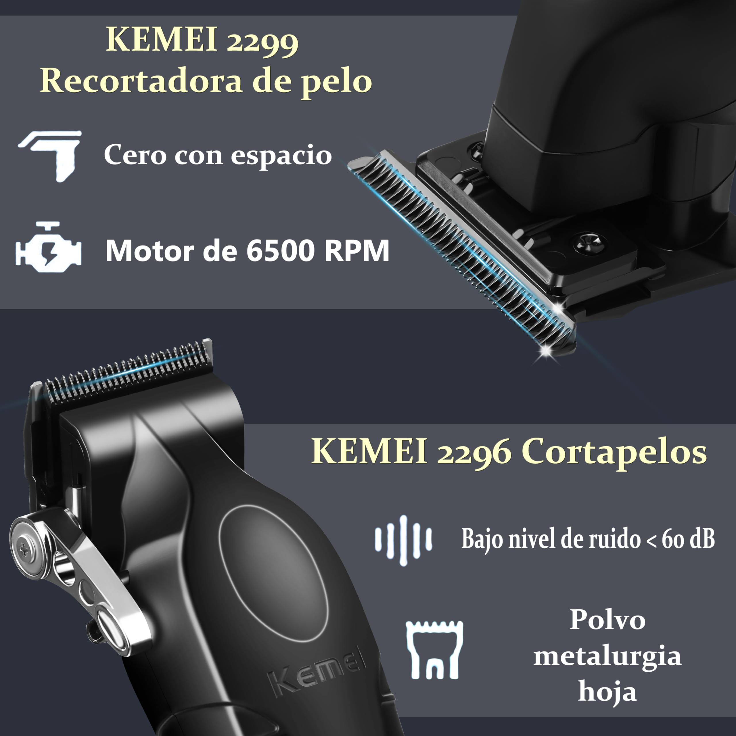 KEMEI Juego de Maquina de Cortar Pelo Hombre y Afeitadora Electrica Hombre con cabezales de repuesto, Trimmer con Hoja en T, 11 Peines Guía, KM-PG2299, KM-2296, KM-1102