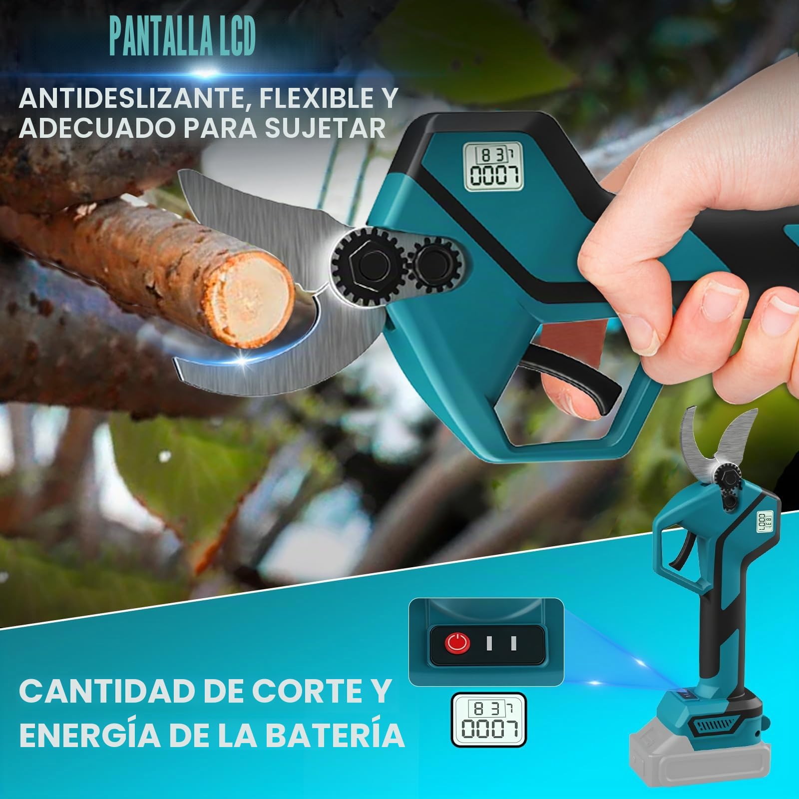 Tijeras de podar telescópicas con percha telescópica con 21V 4000 mAh | 50 mm 2 en 1 Sierra de poda eléctrica inalámbricas Tijeras de batería para makita 18v para podar árboles, árboles frutales