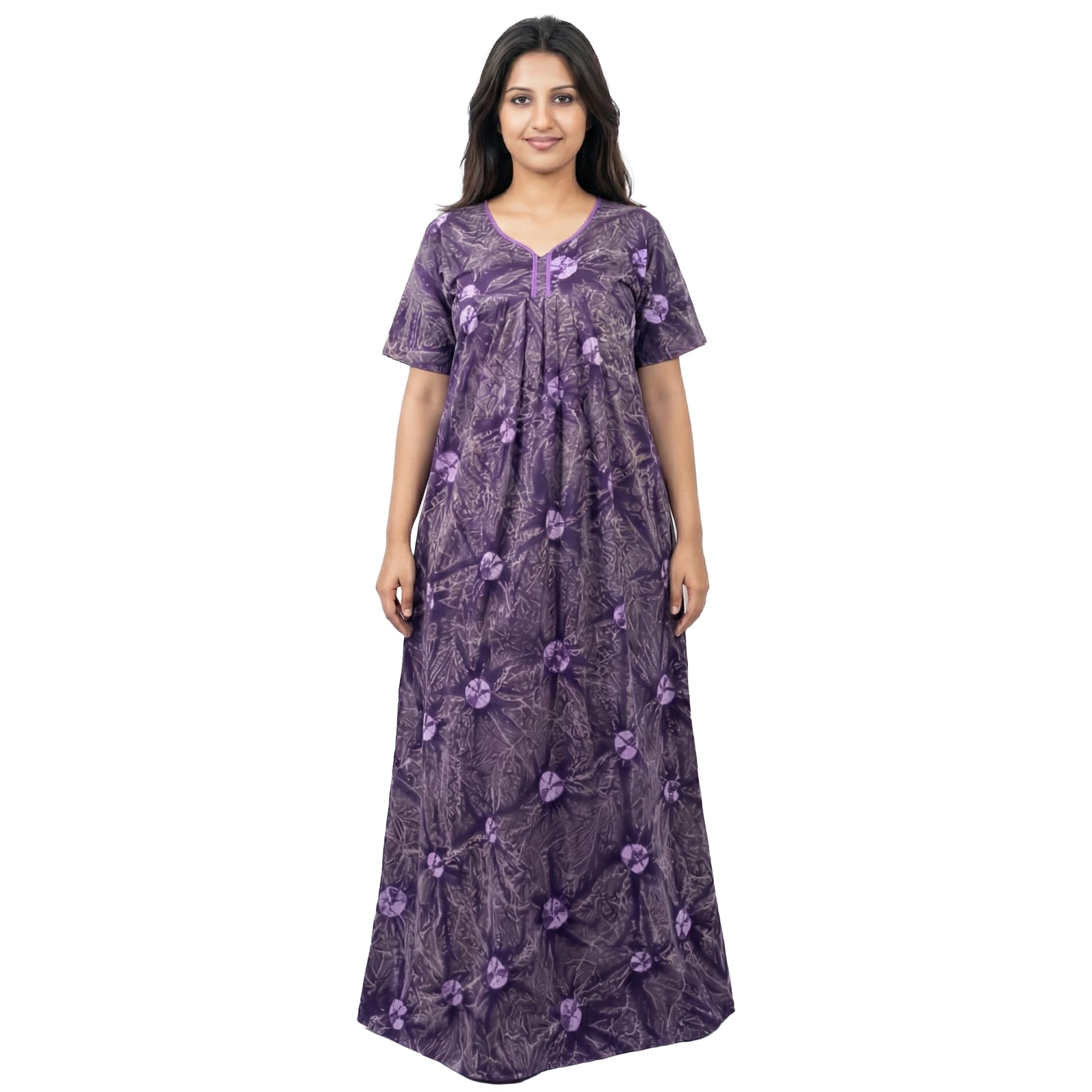 kavz Cotton Nighty for Women, Stylish Floral Print Maxi Nightgown, Short Sleeve Nightdress-picture-39