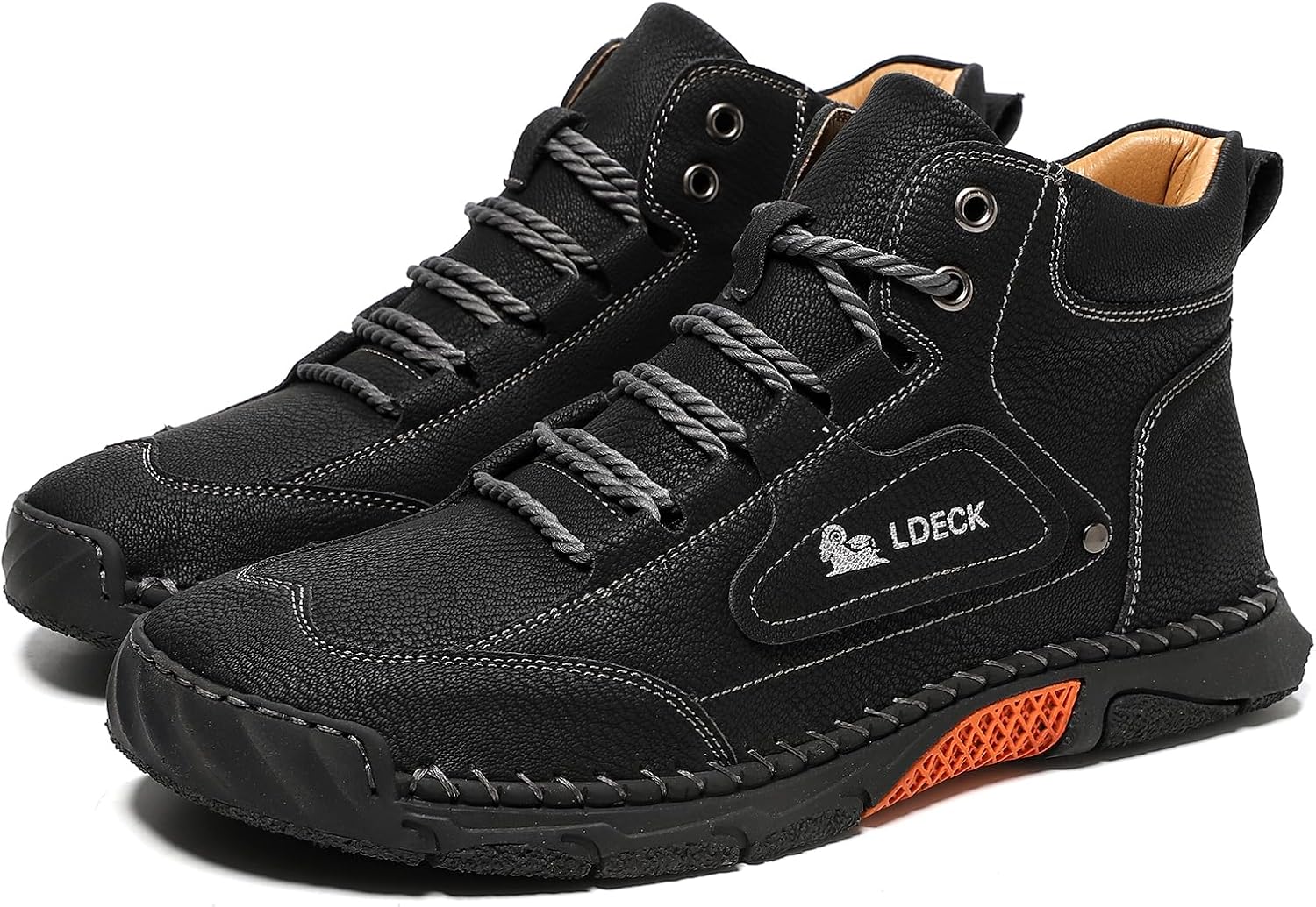 Men's Leather Wide Spacious Toe Hiking Boots Fashion Handmade Waterproof Orthopedic Arch Support Lace Up Ankle Chukka Boots Comfortable Lightweight Mid Top Outdoor Walking Driving Shoes