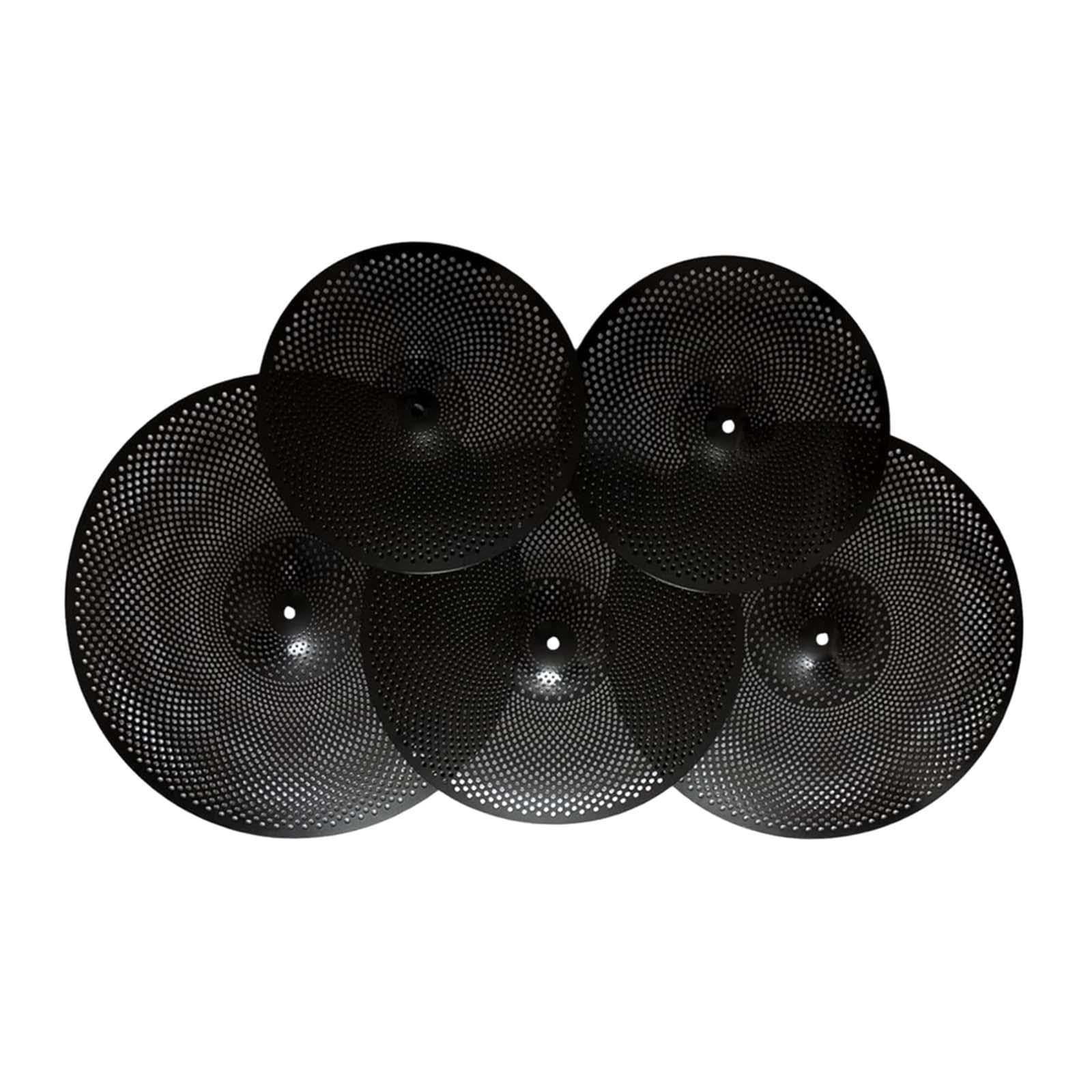 Generic Juego de 5 platillos de bajo volumen diseñados para una práctica silenciosa con tamaños esenciales para bateristas, color negro