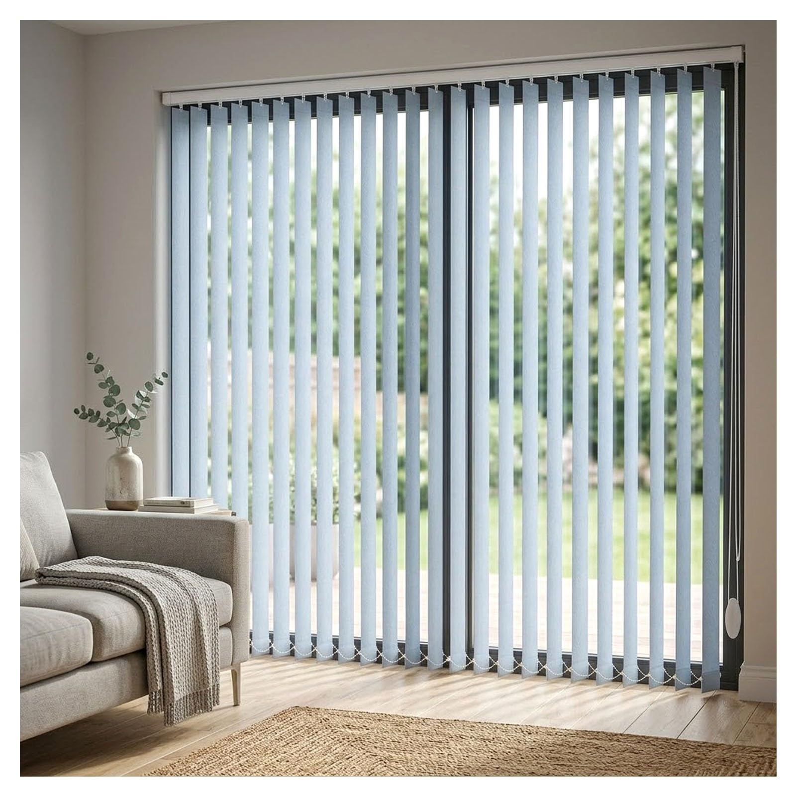 Blickdicht Vertikaljalousie Light Blue 80x200cm 160x240cm 220x300cm Lamellenvorhang Lichtdurchlässig Sichtschutz Lamellen Jalousie, Schiebevorhang Für Fenster Innen(140W*120H cm)