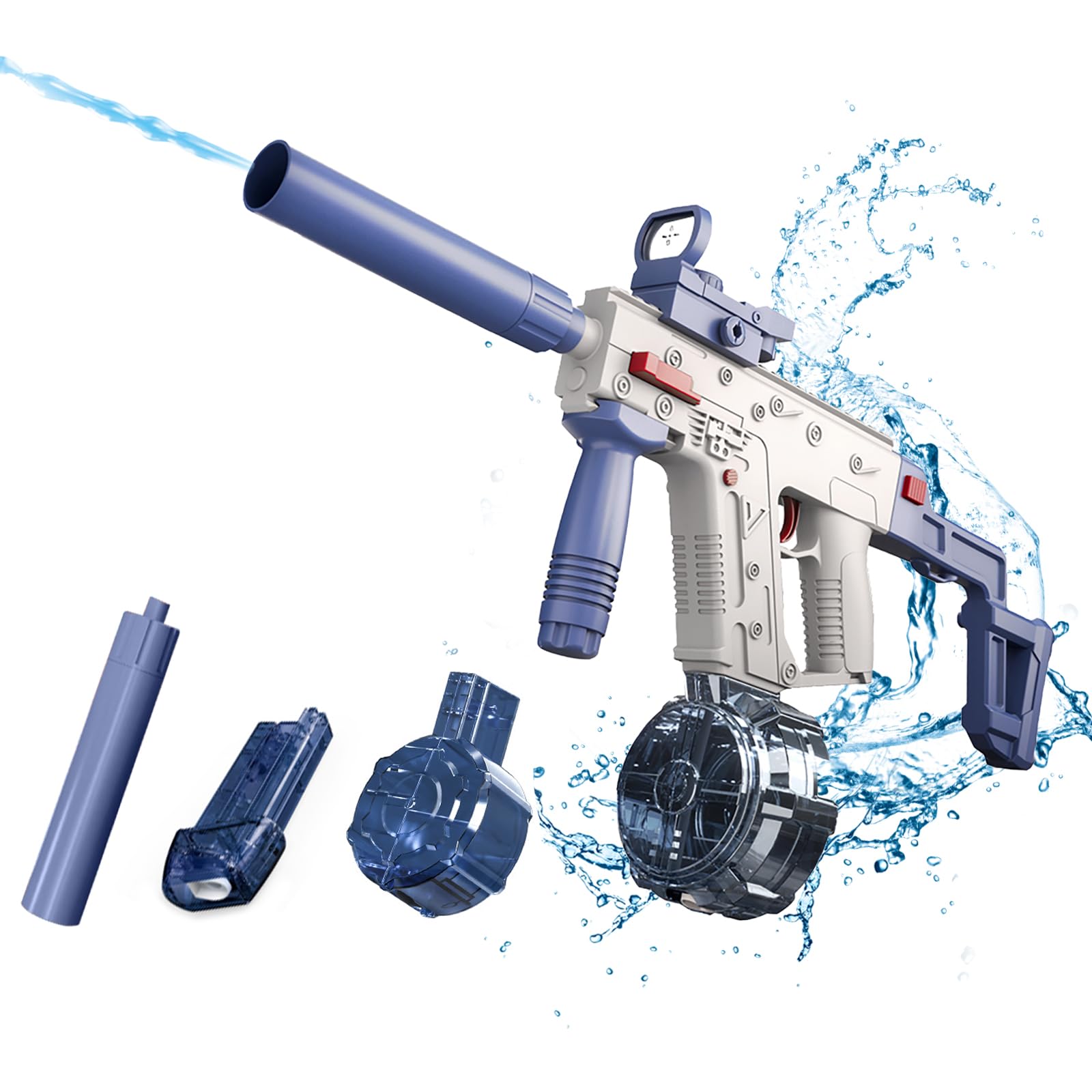 Elektrische Wasserpistole mit 2 Akkus, automatische Spritzpistole | Für Outdoor-Wasserspiele mit vollautomatischem Wasserstrahl, 2 Wassertanks mit 58 + 434 ml und 2 Akkus