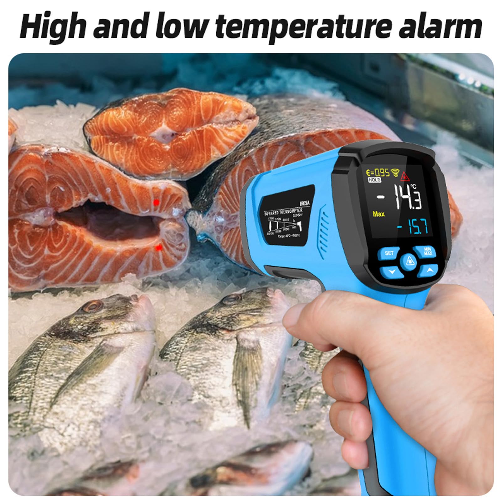 Przemysłowy Pistolet do Pomiaru Temperatury Termometr na podczerwień Kolorowy Ekran LCD Bezdotykowy Ręczny Pistolet do Pomiaru Temperatury z sondą Typu K