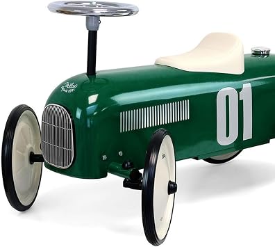 Vintage Green Metal Car Carrier for Children from 18 Months Steering Wheel | Large Silent Rubber Wheels | Comfortable Plastic Seat | Maximum Load 20 kg | Newborn Gift Idea