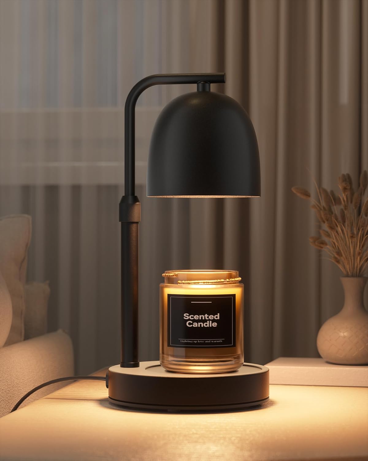 LISUNAR Candle Warmer Lamp with Timer Dimmable, Adjustable Height Black Candle Warmer for Jar Candles, Birthday Gifts for Women & Men, Office Decor, House Warming Gift, Wax Melt Warmer with 2 Bulbs
