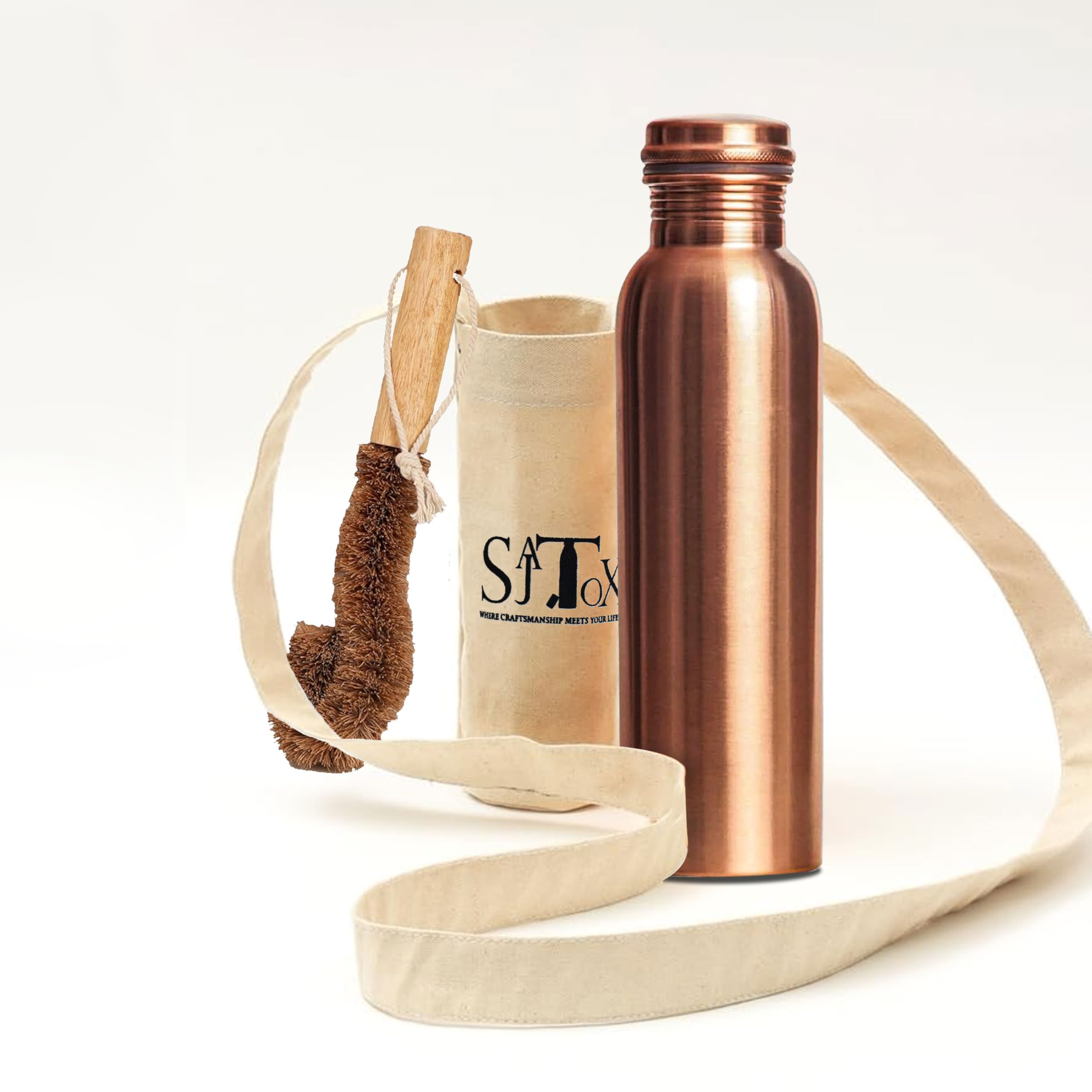 SAJTOX 32oz Plain Large Pure Clear Copper Water Bottle Leak Proof Travel Big Size Water Bottles for Drinking Water & Ayurvedic Health benefits With