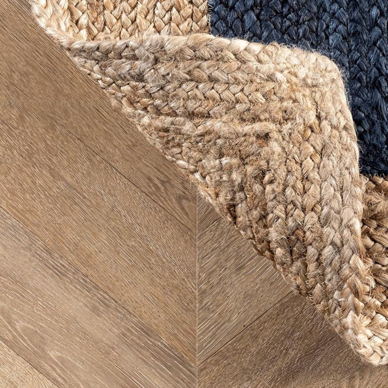 Tapis bohème chic en jute naturelle tressé à la main – Décoration rustique pour salon, salle à manger et chambre à coucher – Bleu marine – 2,1 x 3 m