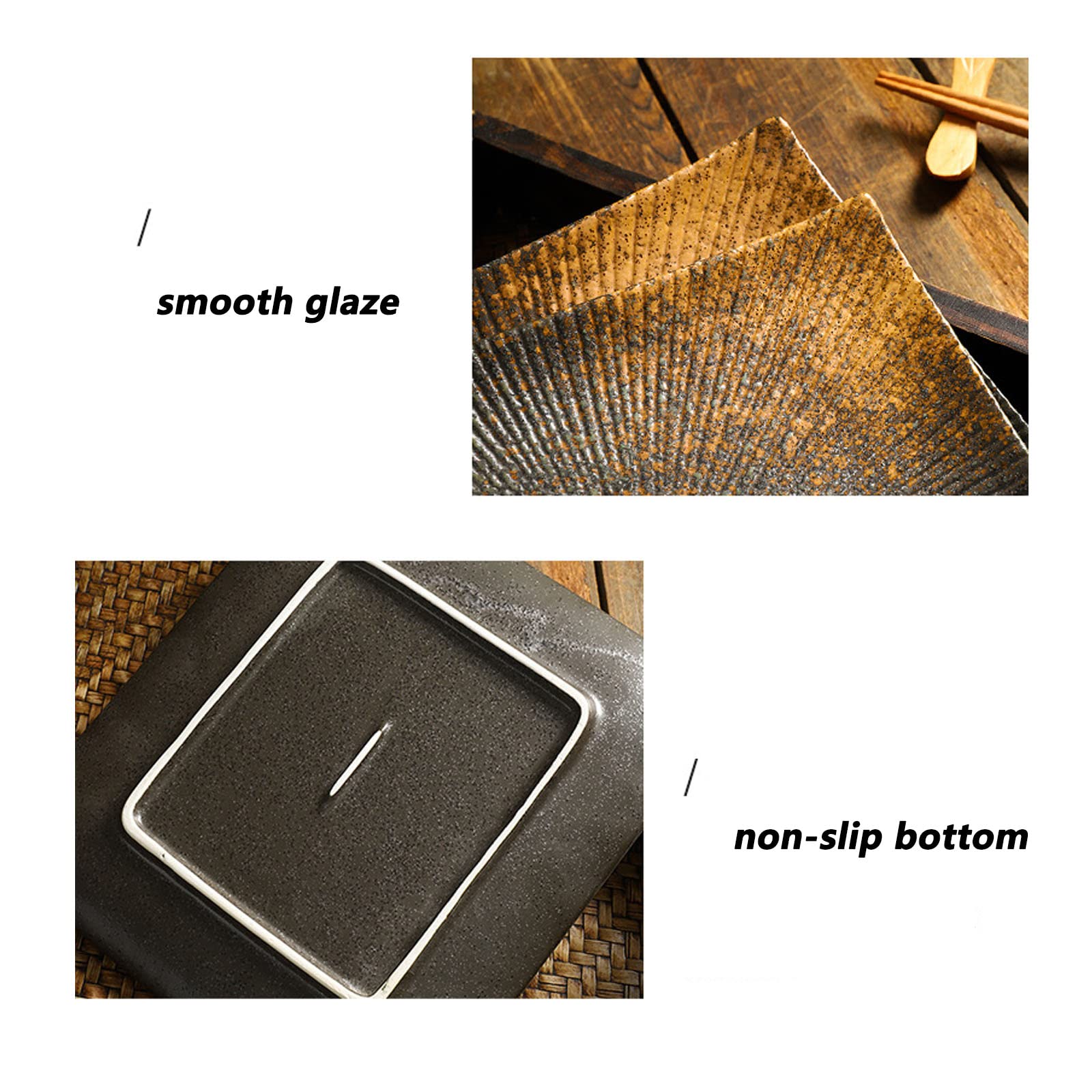 Platos Rectangulares De Cerámica, Combinación Creativa De Colores, Esmalte Suave Y Fácil De Limpiar, Adecuados para El Hogar, Hotel, Restaurante,Negro,9in