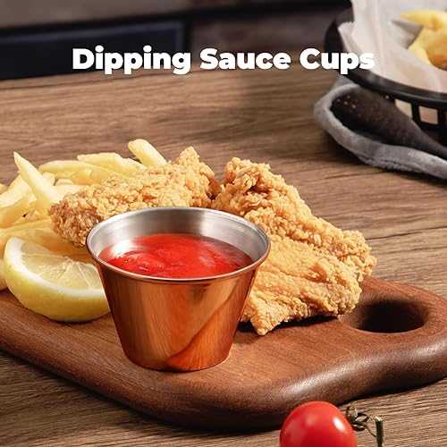 Miniatura 5 de Fit Meal Prep Paquete de 24 Tazas de salsa de acero inoxidable de 4 onzas  Juego de cocina individuales de condimentos redondos chapados en cobre,