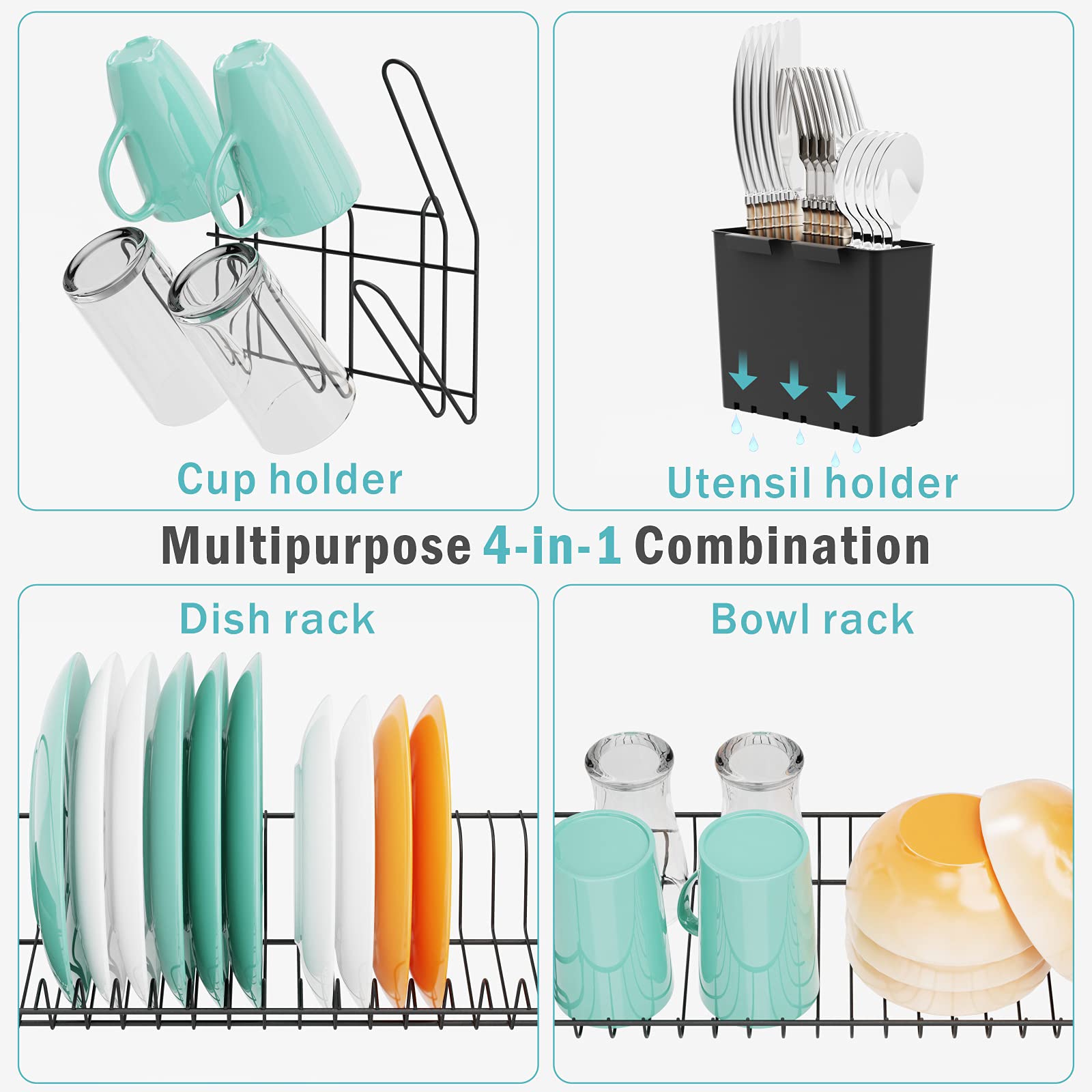 Dish Drying Rack with Drainboard iSPECLE 2 Tier Dish Rack with Cup