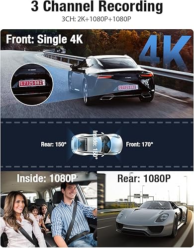 Miniatura 2 de OMBAR Dash Cam 5G WiFi GPS, cámara de tablero de 3 canales delantera y trasera interior 2K+1080P+1080P, pantalla LCD de 3.18 pulgadas, tarjeta de 64