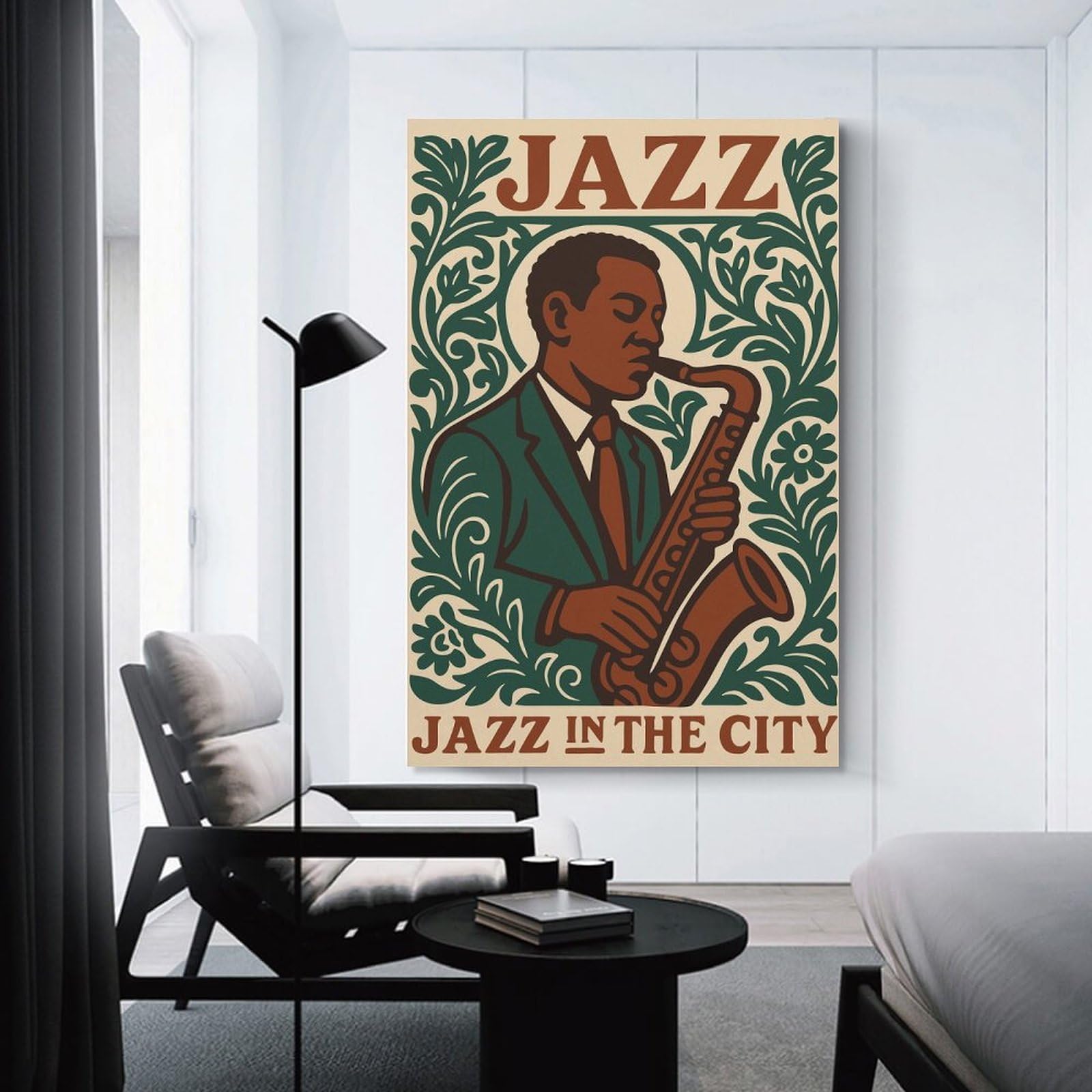 Junmoney Jazz Musician Playing Saxophone Room Decor Wall Art 24x36inch(60x90cm), for Wall Displays, Bedrooms Or Room Updates, Ideal for Building A Coordinated Art Wall