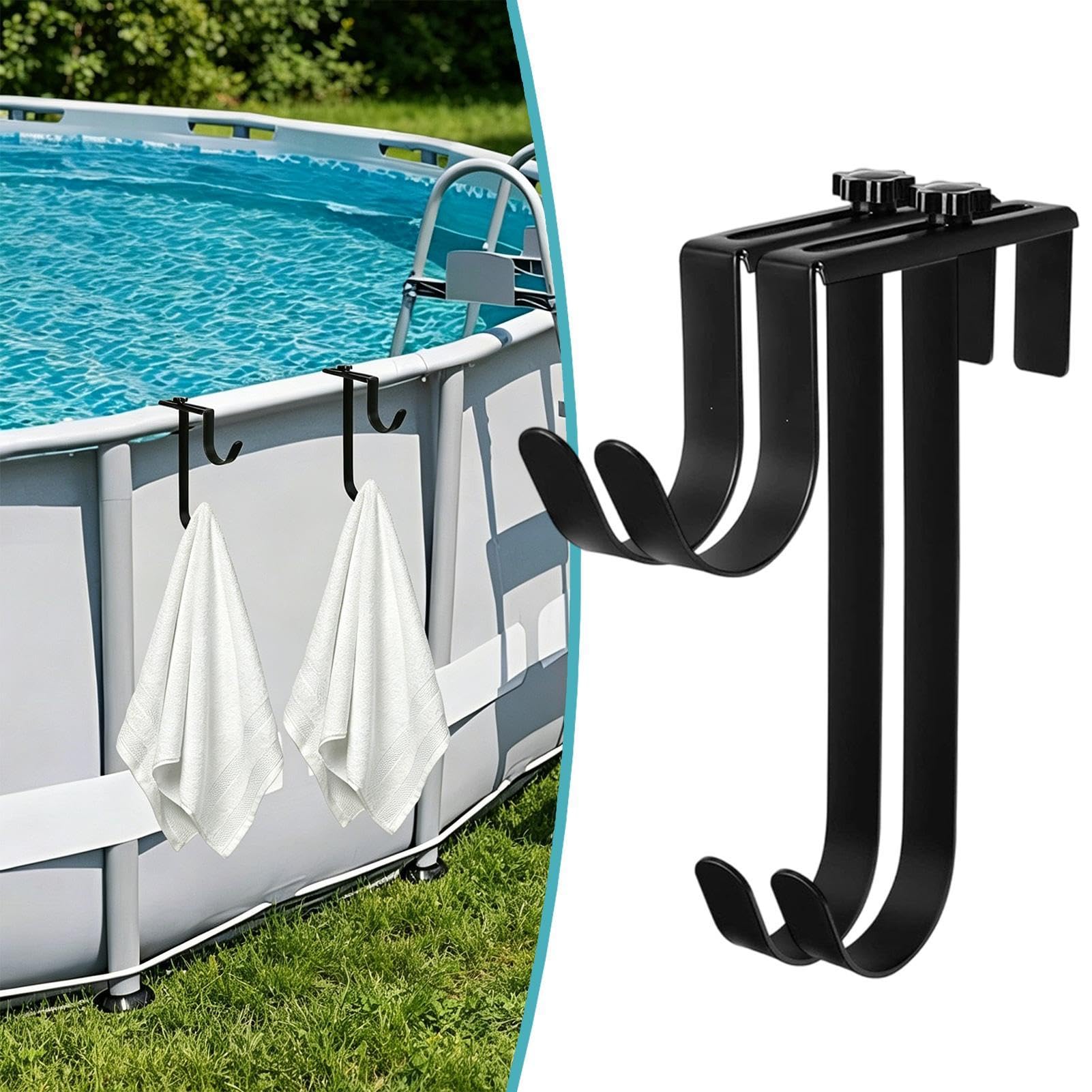Porte-Perche Piscine - 2 Pièces Support Métallique Réglable - Crochet De Piscine avec Deux Niveaux - pour Ranger Tuyau, râteau, épuisette, Brosse, Skimmer et Serviette